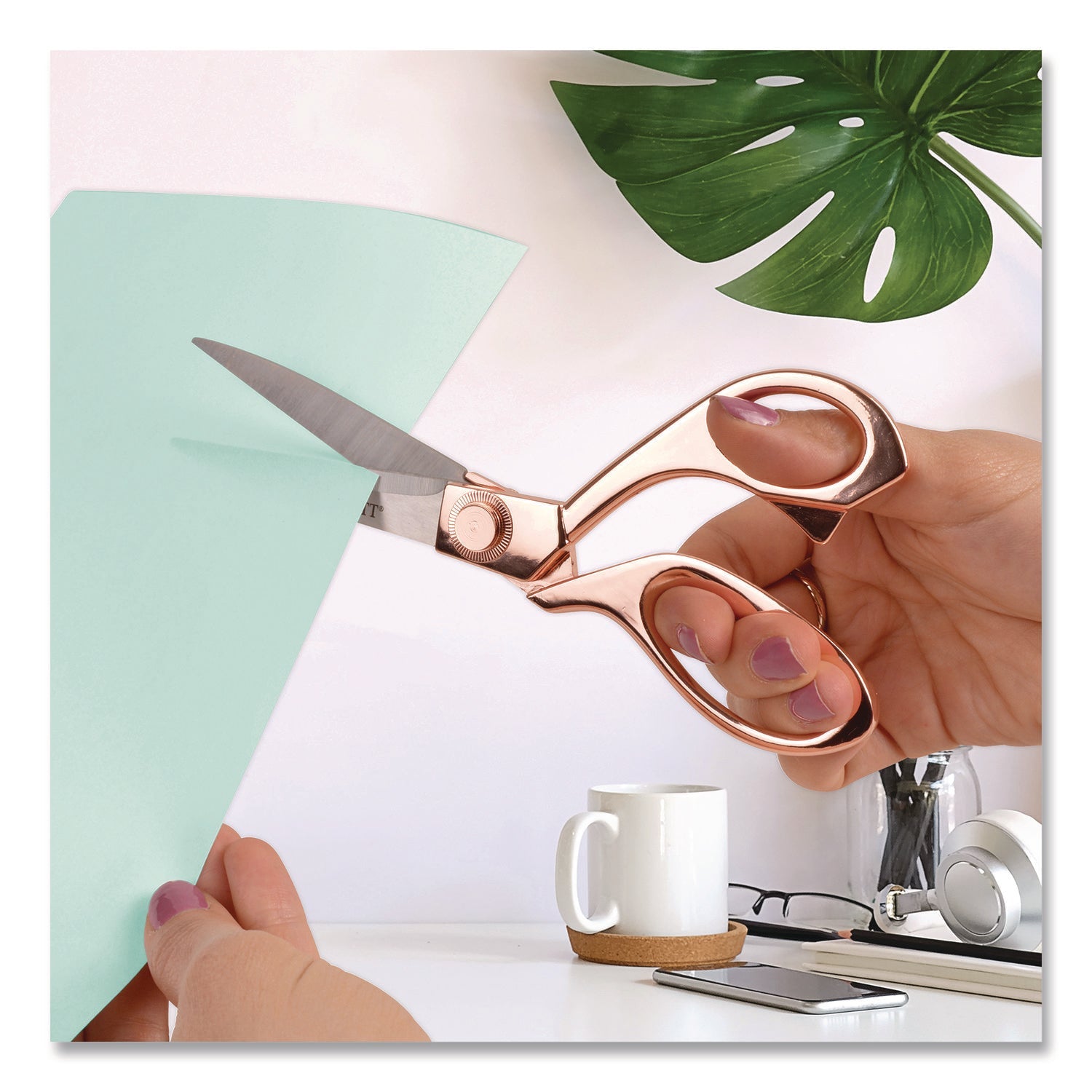 Westcott® Vintage Stainless Steel Scissors, 8" Long, Offset Rose Gold Handle - Bloom Skins