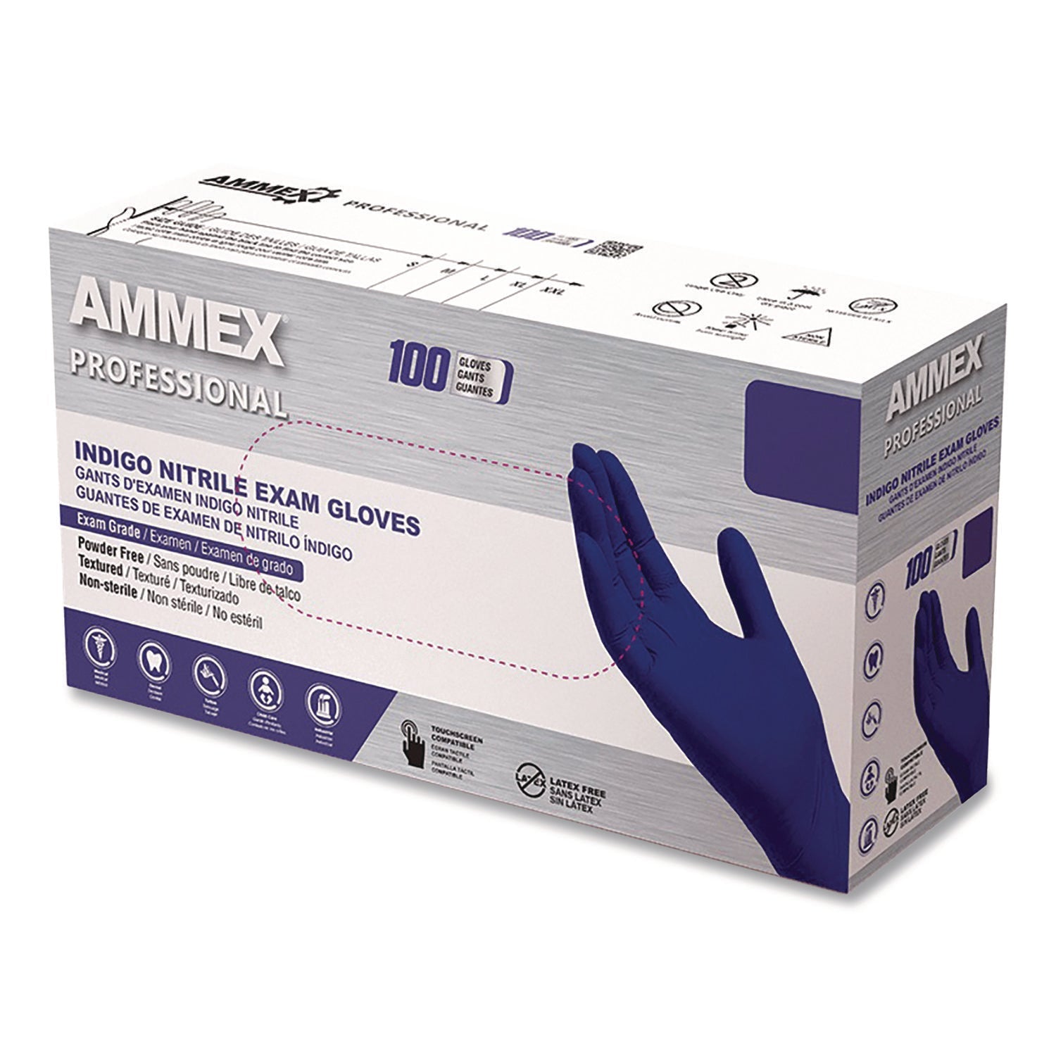 AMMEX® Professional Nitrile Exam Gloves, Powder-Free, Small, Indigo, 100/Box