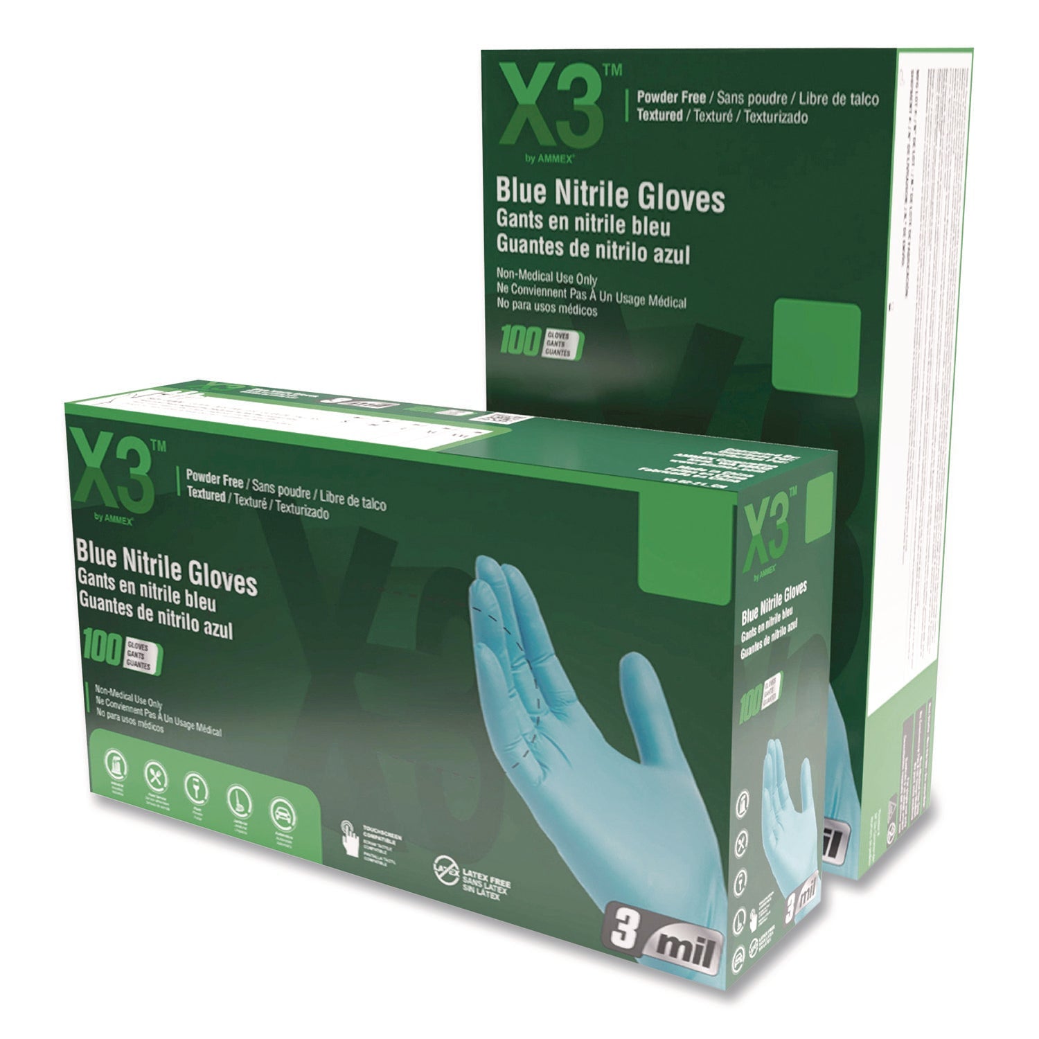 X3® by AMMEX® Industrial Nitrile Gloves, Medium, Blue, 100/Box