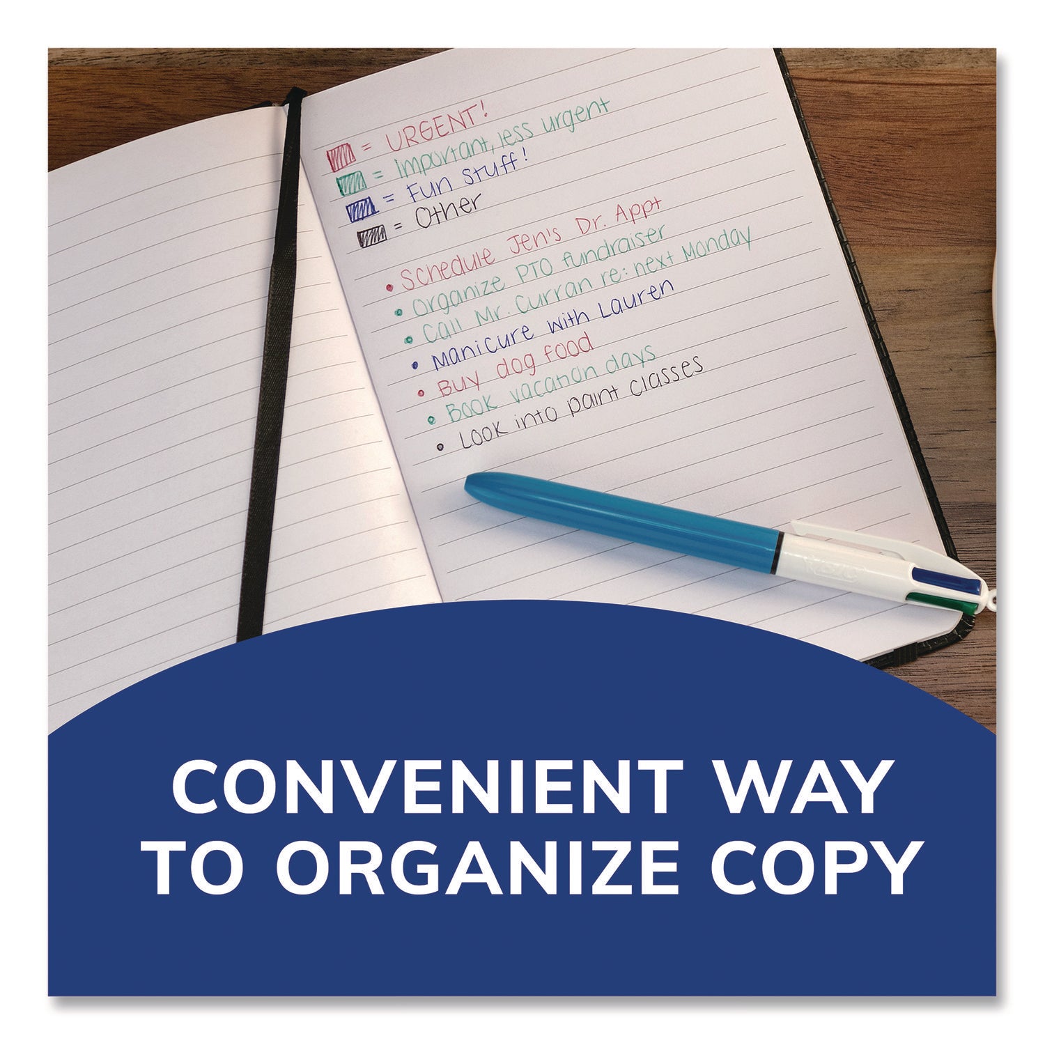 BIC® 4-Color Multi-Color Ballpoint Pen, Retractable, Medium 1 mm, Black/Blue/Green/Red Ink, Blue/White Barrel, 12/Box