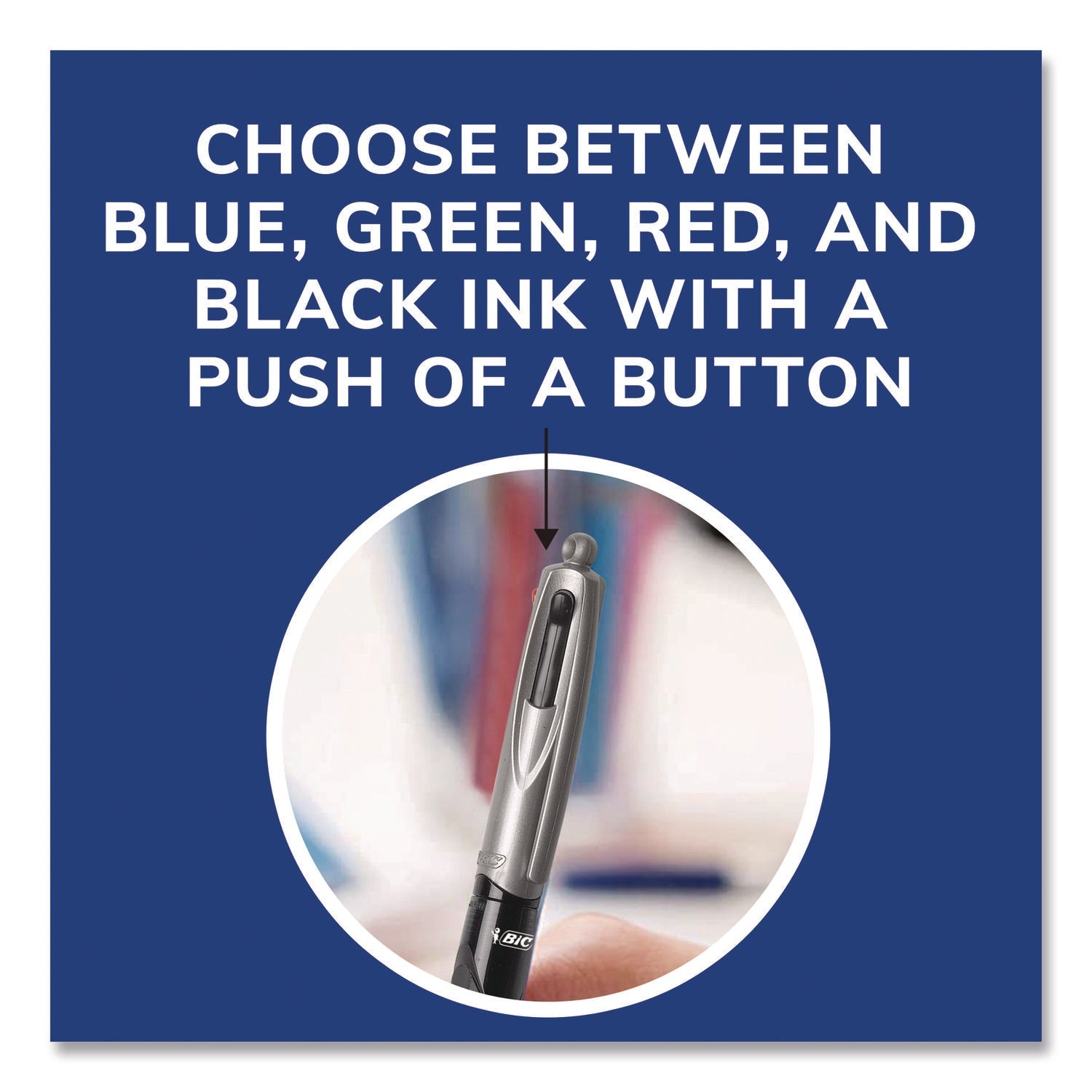BIC® 4-Color Pro Grip Multi-Color Ballpoint Pen, Retractable, Medium 1 mm, Black/Blue/Green/Red Ink, Black/Gray Barrel, Dozen
