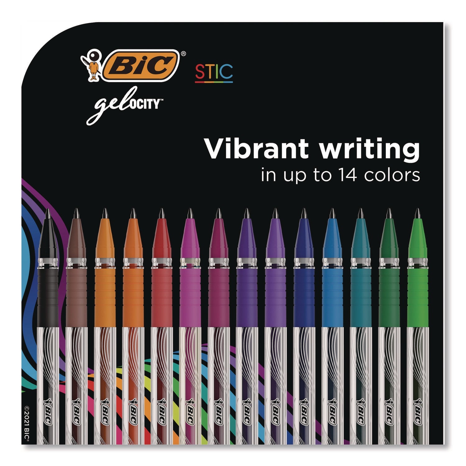 BIC® Gel-ocity STIC Gel Pen, Stick, Medium 0.7 mm, Randomly Selected Ink and Barrel Color Assortment, 14/Pack
