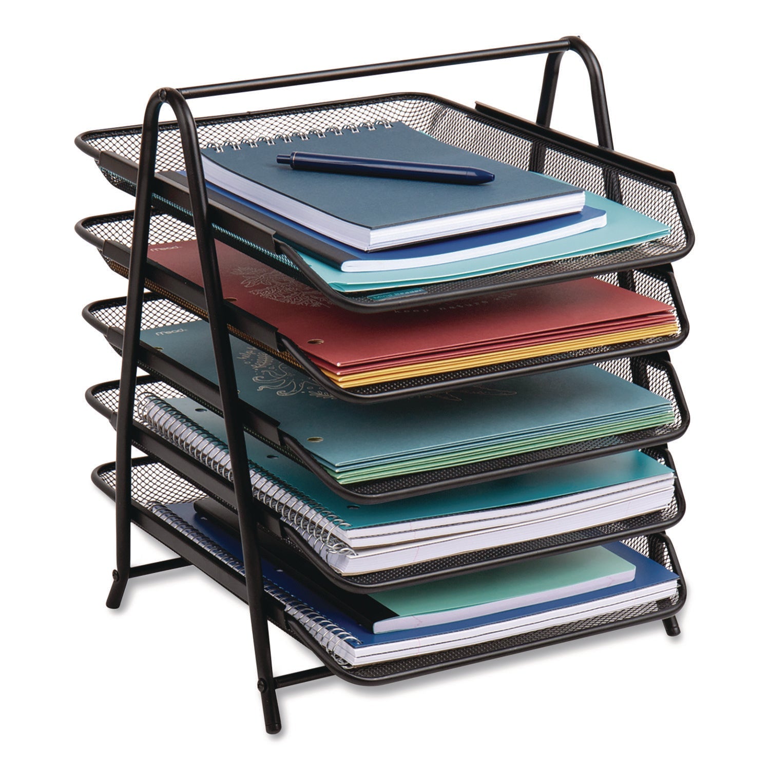 Mind Reader Metal Mesh Desk Tray Organizer, 5-Tier, Letter Size, 14 x 11.75 x 14.5, Black - Bloom Skins