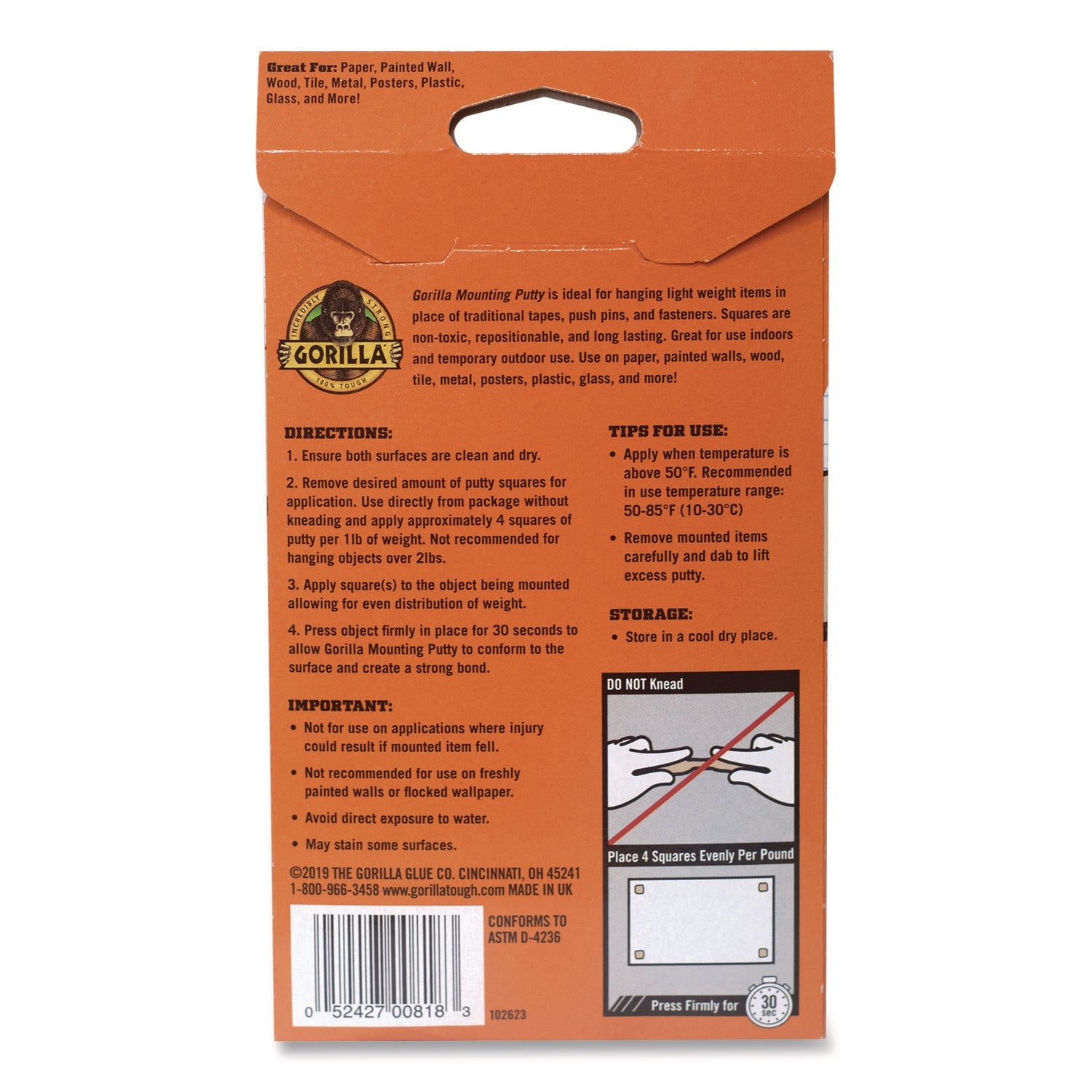 Gorilla® Removable Mounting Putty, Repositionable and Reusable, 2 oz, 84 Squares/Pack - Bloom Skins