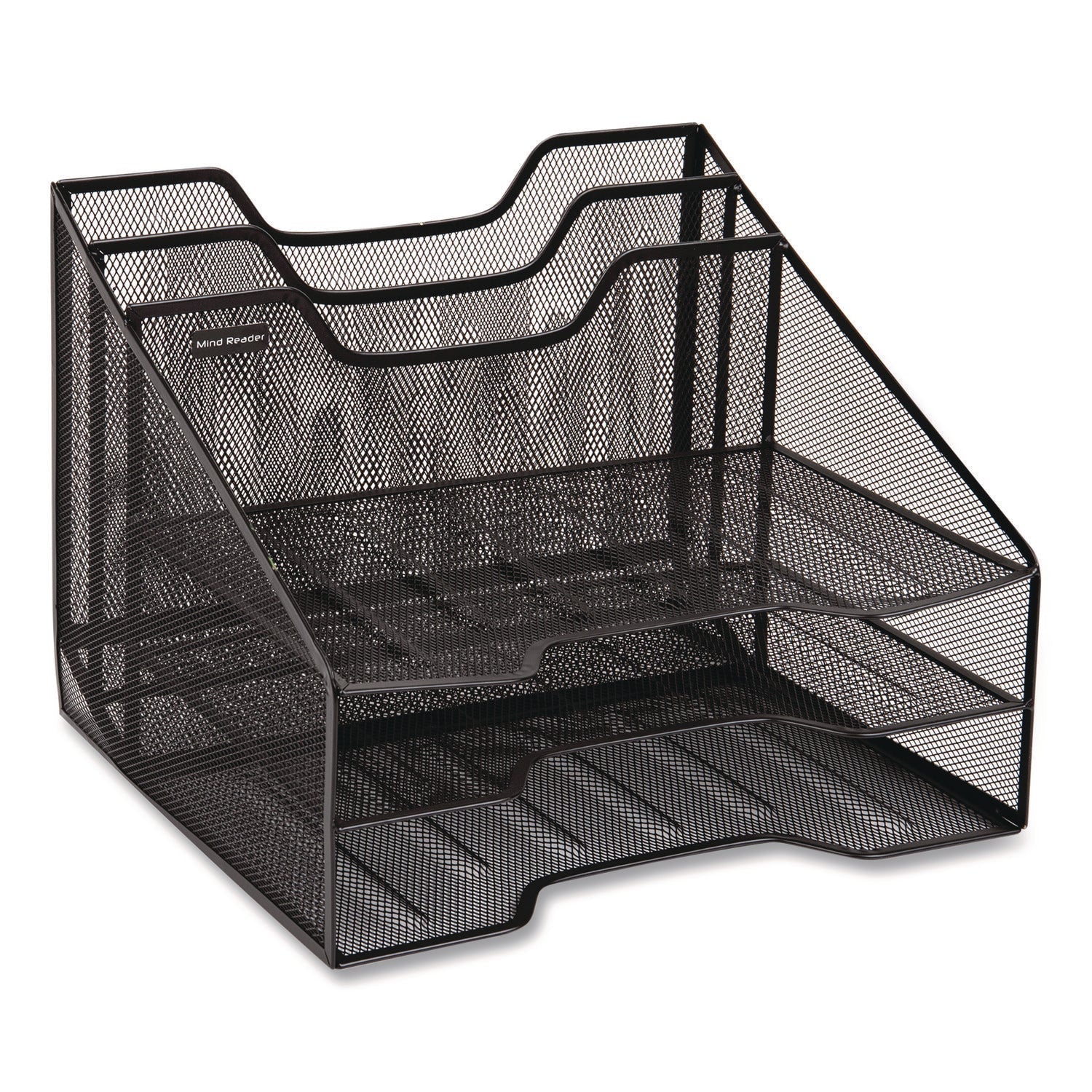 Mind Reader Metal Mesh Vertical File Holder Paper Tray Desktop Organizer, 2-Tier/5-Compartment, Letter Size, 11.25 x 12.5 x 9.5, Black