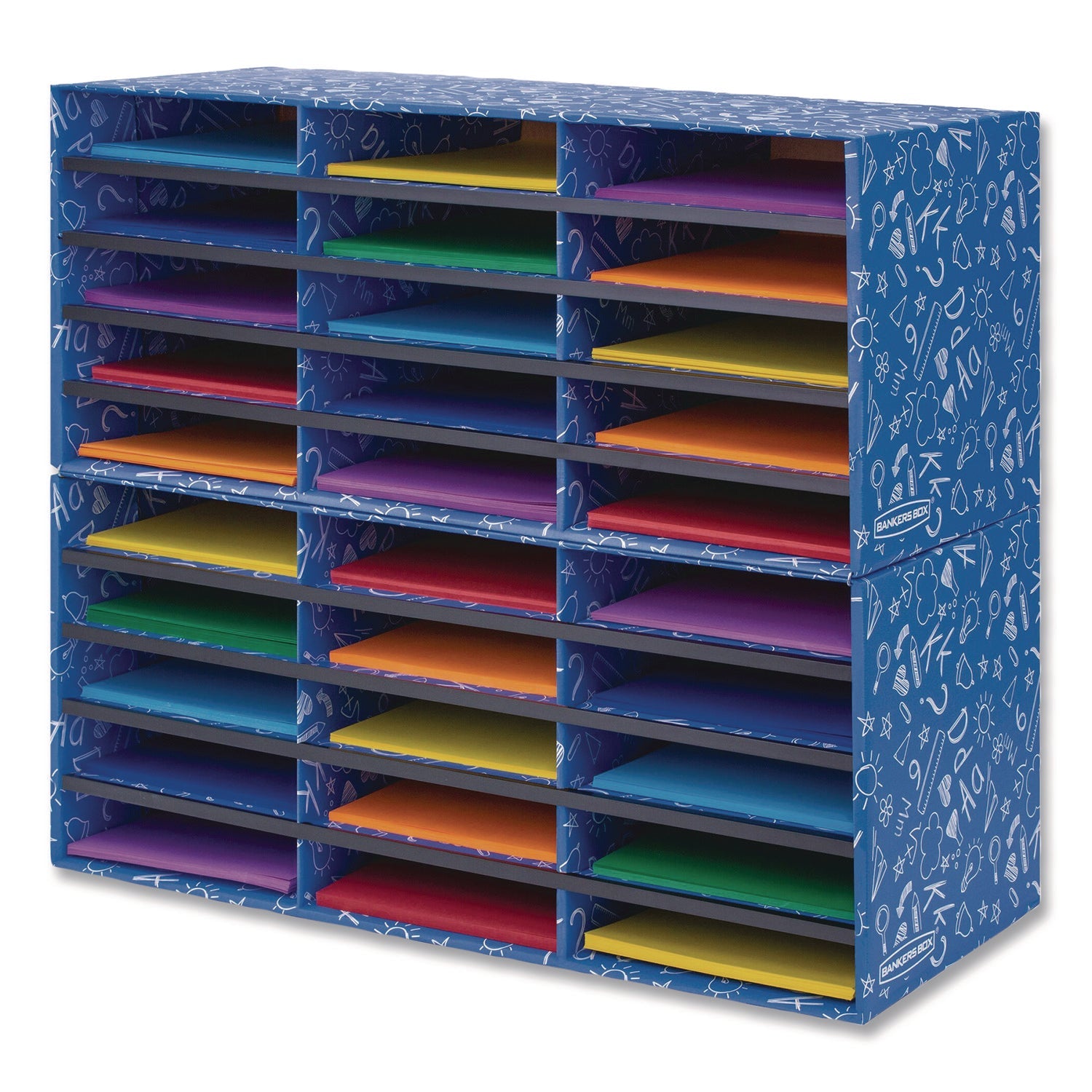 Bankers Box® Classroom Collection Literature Sorter, 30 Sections, 28.5 x 12.37, Blue, 2/Carton - Bloom Skins