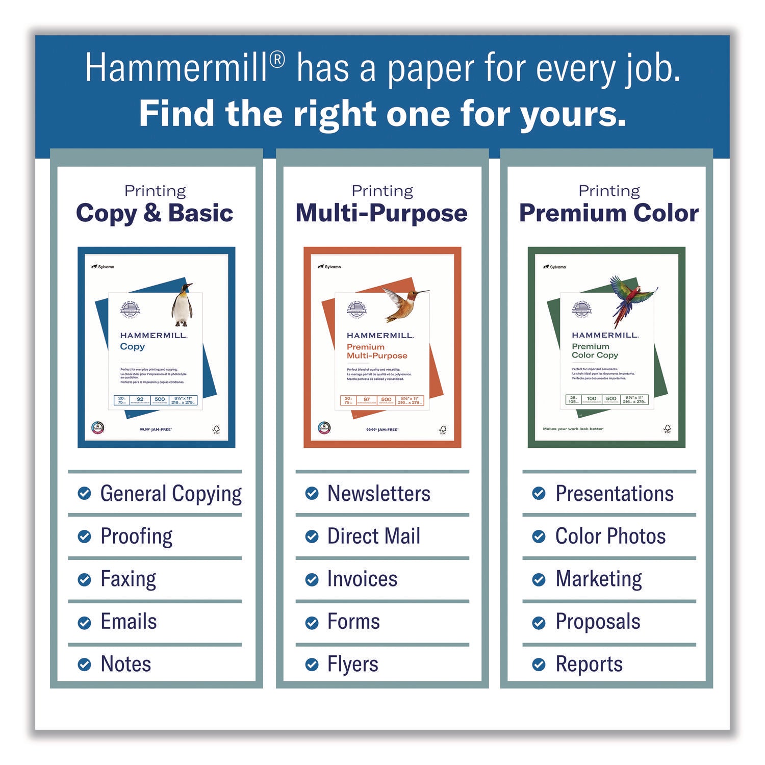 Hammermill® Premium Laser Print Paper, 98 Bright, 24 lb Bond Weight, 8.5 x 11, White, 500/Ream, 10 Reams/Carton - Bloom Skins