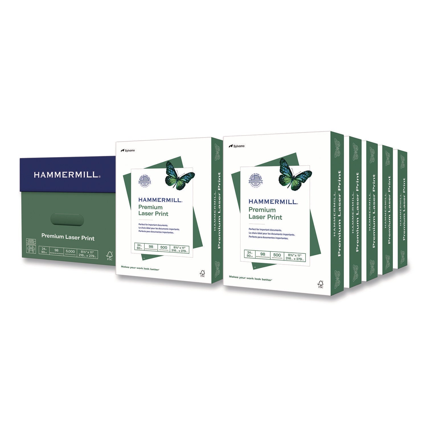 Hammermill® Premium Laser Print Paper, 98 Bright, 24 lb Bond Weight, 8.5 x 11, White, 500/Ream, 10 Reams/Carton - Bloom Skins