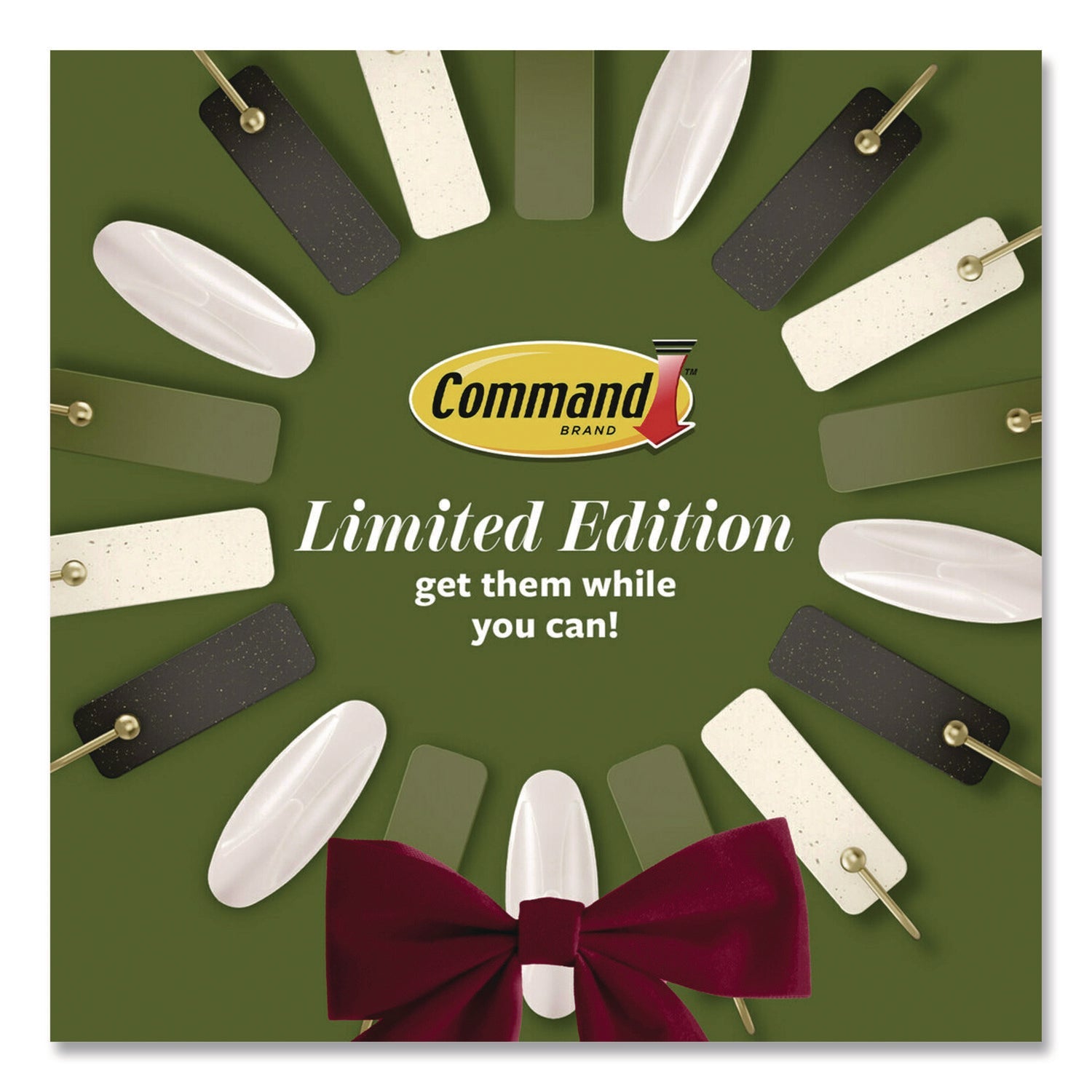 Command™ Limited Edition Hooks and Clips, Soot, 3 lb Capacity, 2 Hooks, 8 Clips and 12 Strips/Pack - Bloom Skins