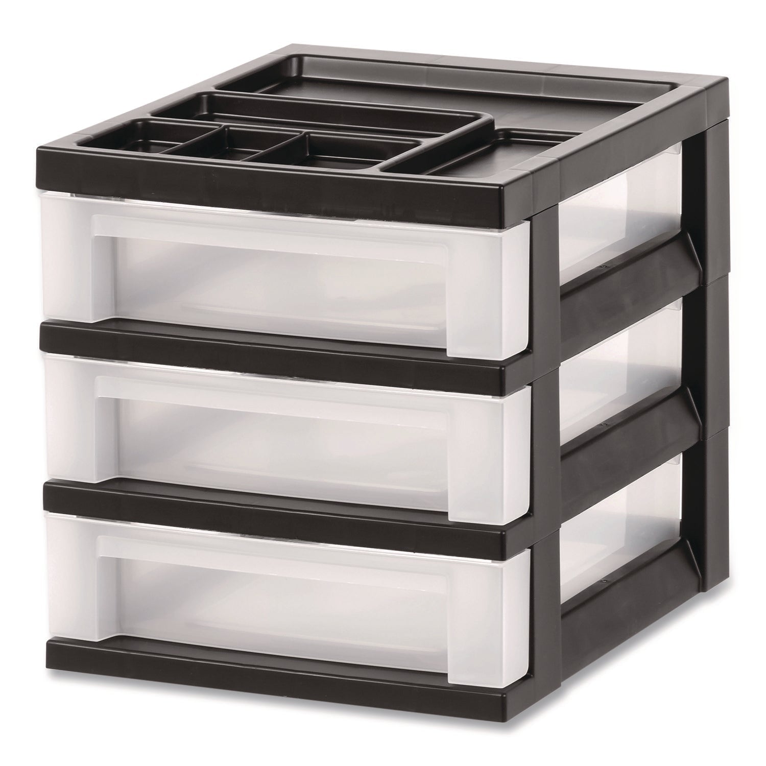 IRIS 3-Drawer Desktop Storage with Top Organizer Tray, Plastic, 12.17 x 14.33 x 12.93, Black/Translucent - Bloom Skins