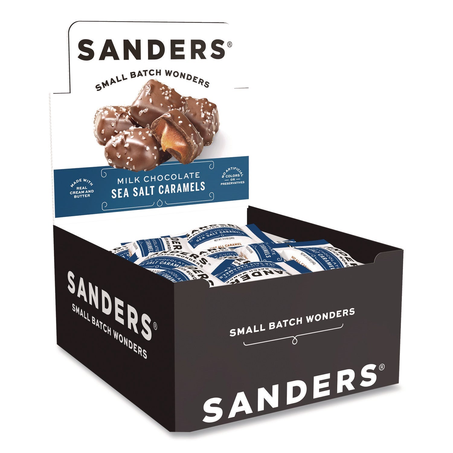 Sanders® Small Batch Wonders Snack-Size Milk Chocolate Sea Salt Caramels, 0.5 oz Individually Wrapped, 48/Box - Bloom Skins
