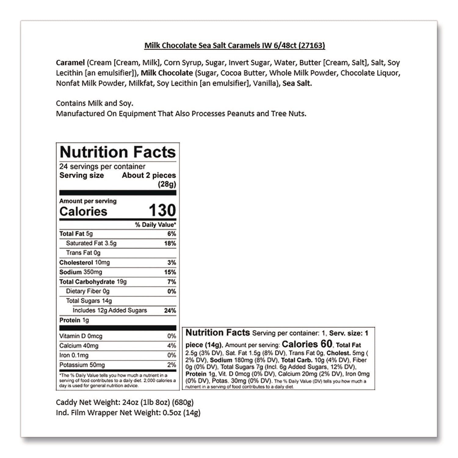 Sanders® Small Batch Wonders Snack-Size Milk Chocolate Sea Salt Caramels, 0.5 oz Individually Wrapped, 48/Box - Bloom Skins