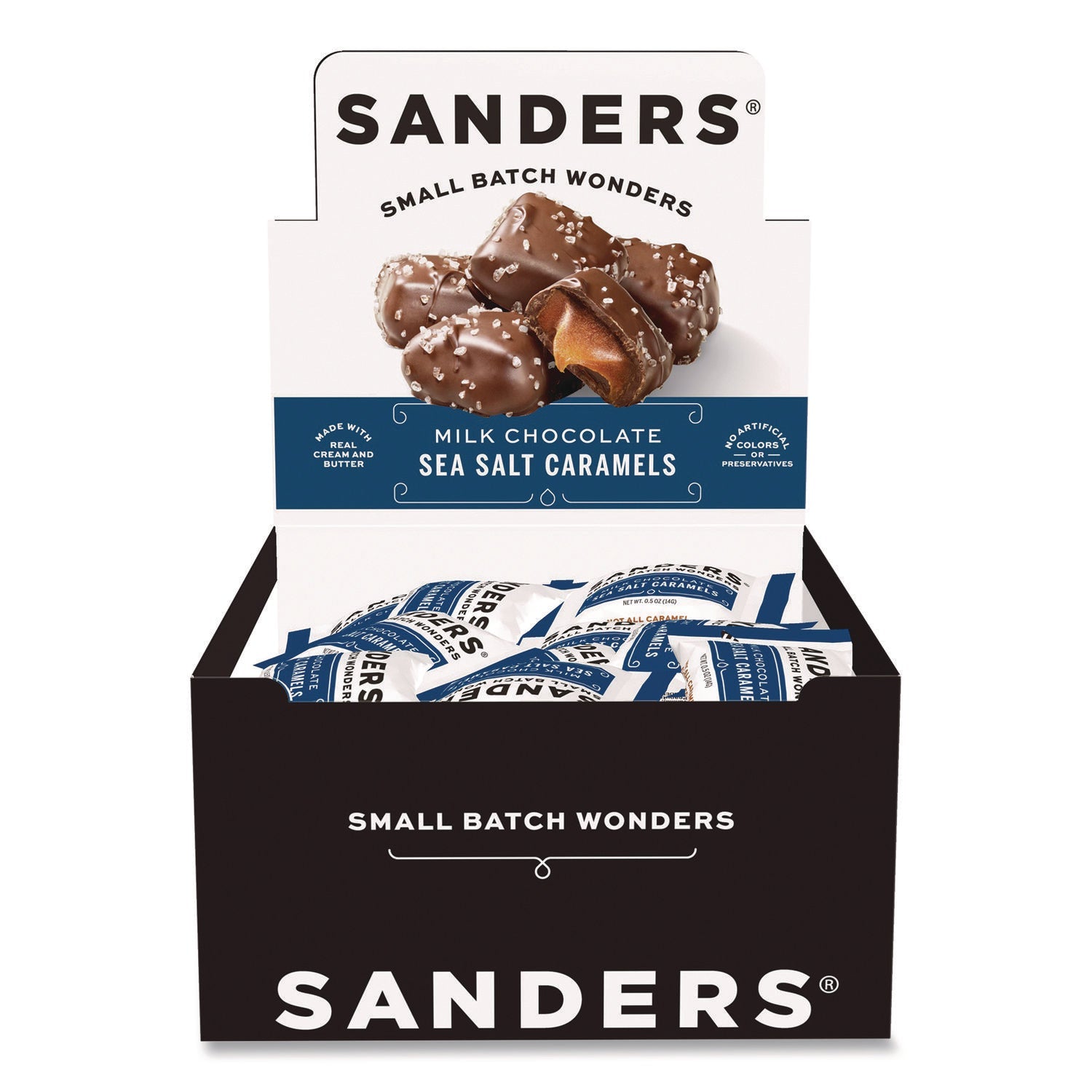 Sanders® Small Batch Wonders Snack-Size Milk Chocolate Sea Salt Caramels, 0.5 oz Individually Wrapped, 48/Box - Bloom Skins