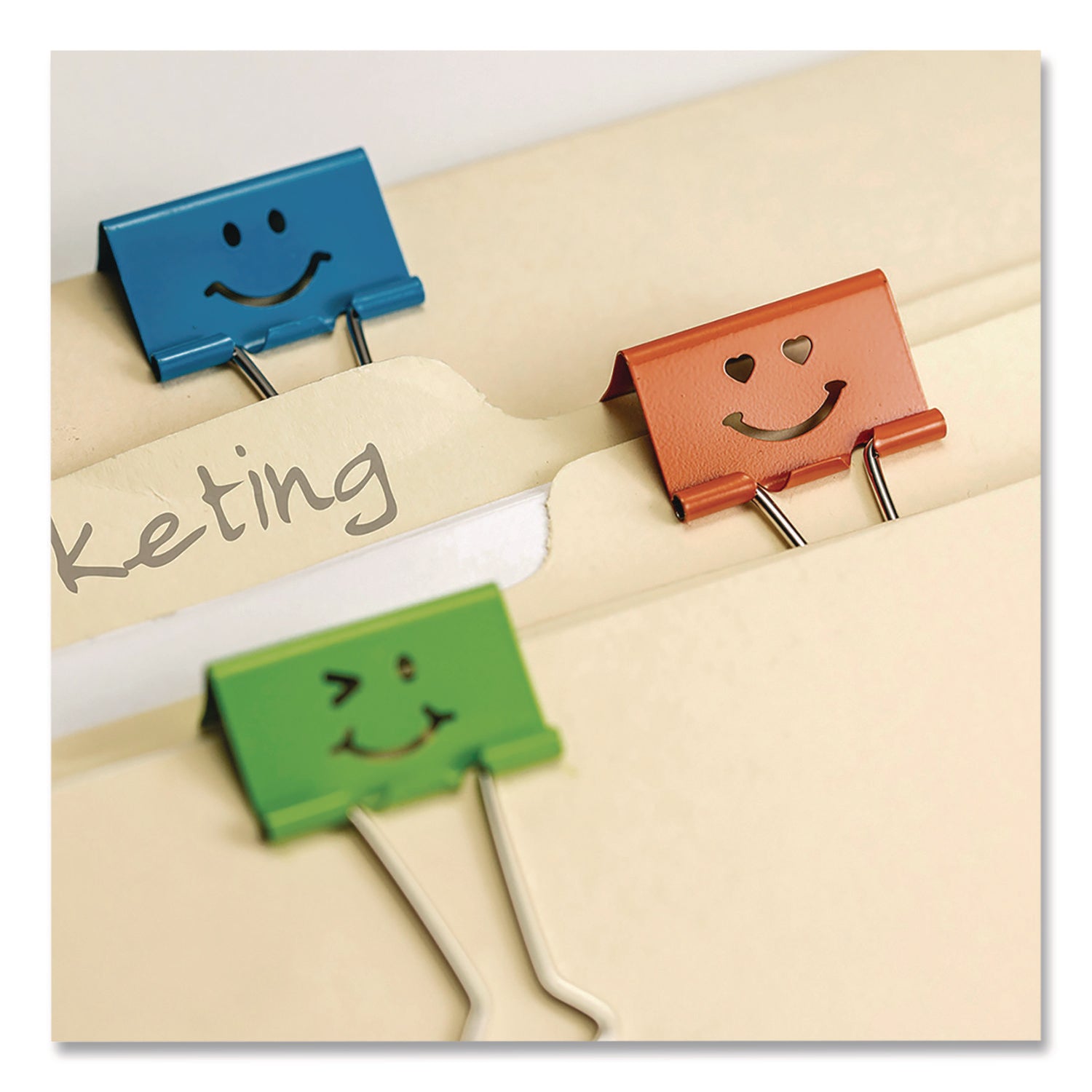 Officemate Smiling Face Binder Clips, Medium, Assorted Colors, 36/Pack