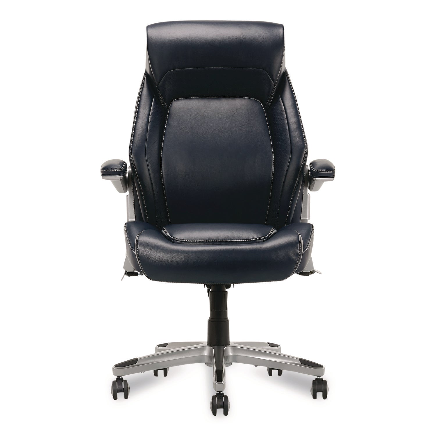 La-Z-Boy® Meyer Bonded Leather Executive Chair, Supports Up to 275 lb, 19" x 22.75", Navy Seat, Navy/Back, Silver Base - Bloom Skins