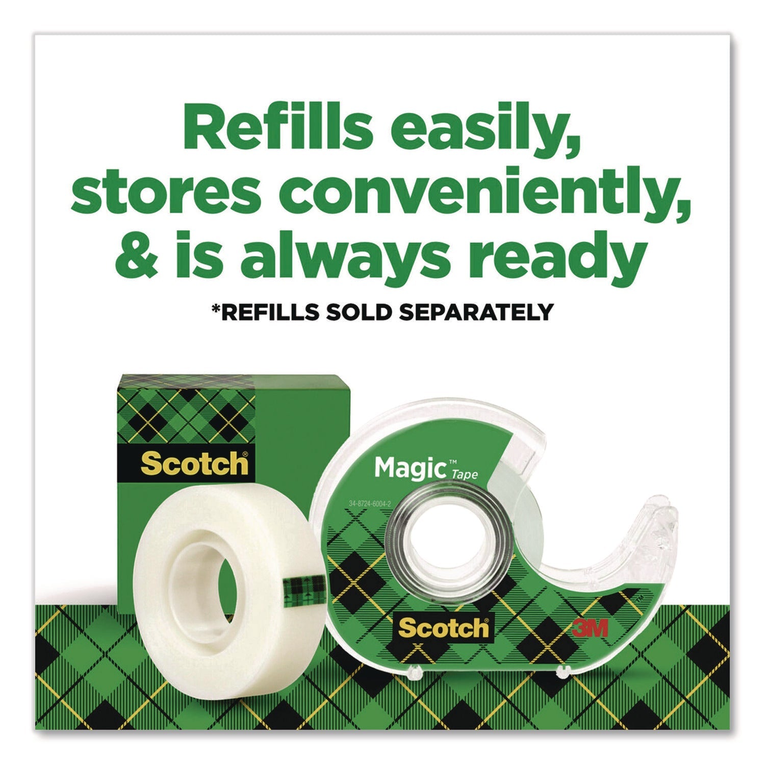 Scotch® Magic Tape in Handheld Dispenser, 1" Core, 0.75" x 24.9 ft., Clear, 2/Pack