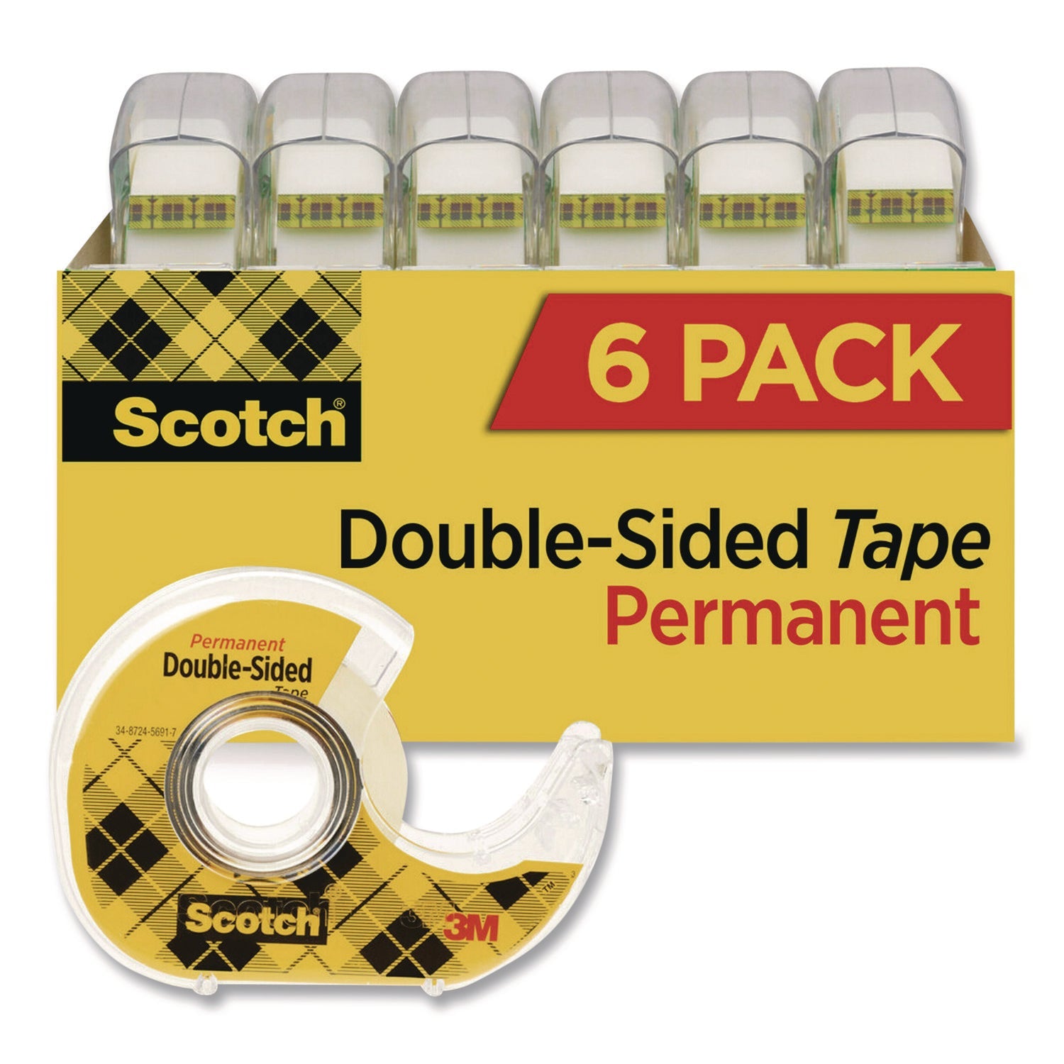 Scotch® Double-Sided Permanent Tape in Handheld Dispenser, 1" Core, 0.5" x 500", 6/Pack - Bloom Skins