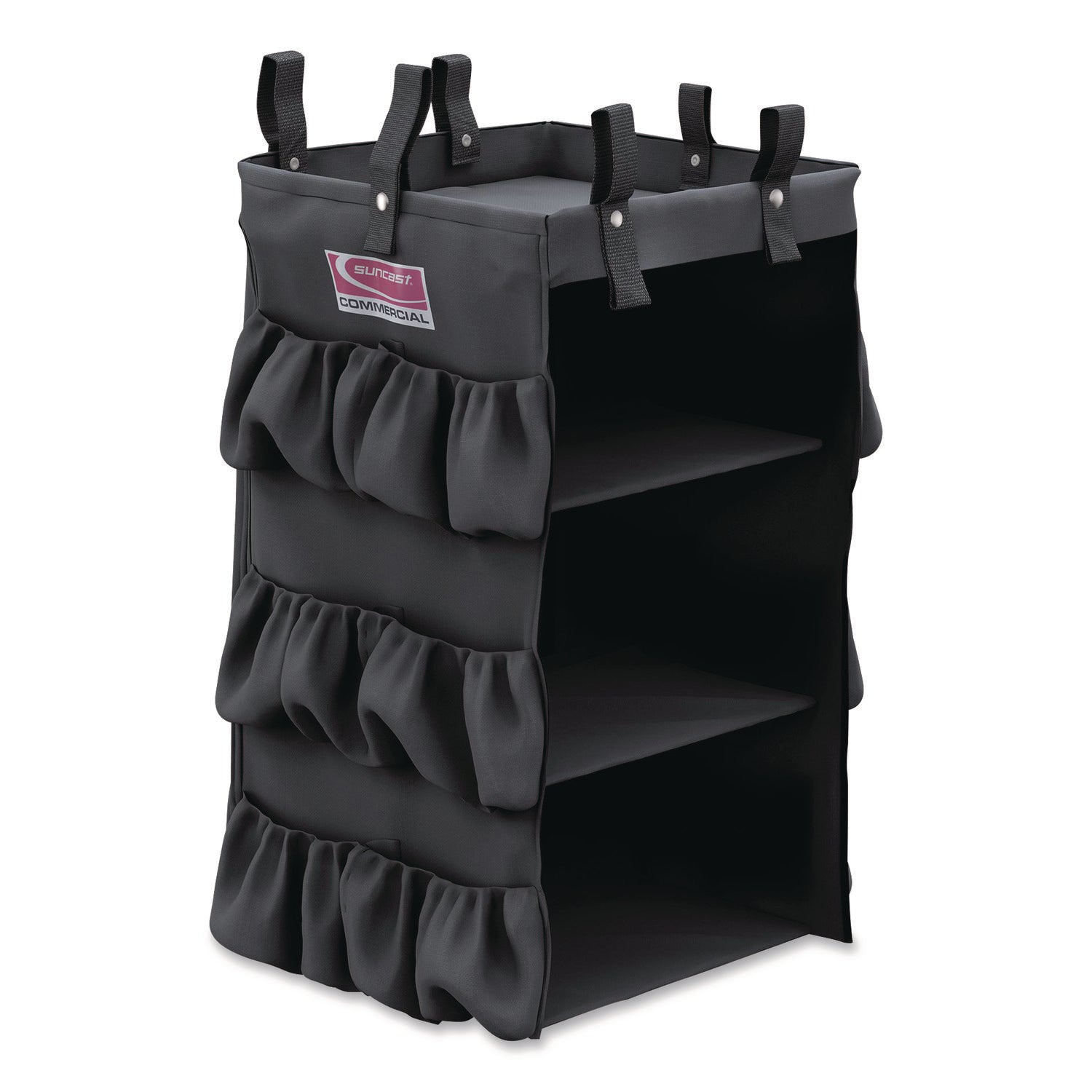 Suncast Commercial® 3-Sided Hanging Bag with Shelves for Suncast Commercial HKC1000/HKC2000 Housekeeping Carts, 25.4 gal, 15.7 x 12.4 x 30, Black - Bloom Skins