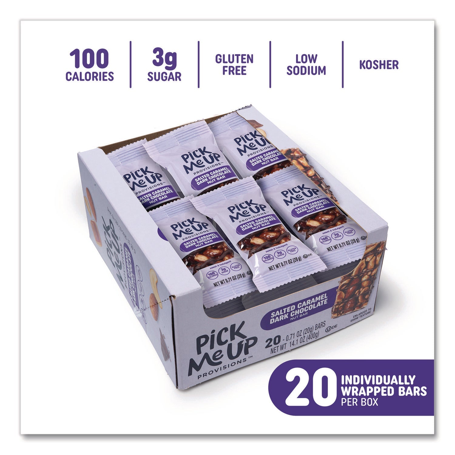 Pick Me Up Provisions™ Nut Bars, Salted Caramel Dark Chocolate, 0.7 oz Bar, 20/Box