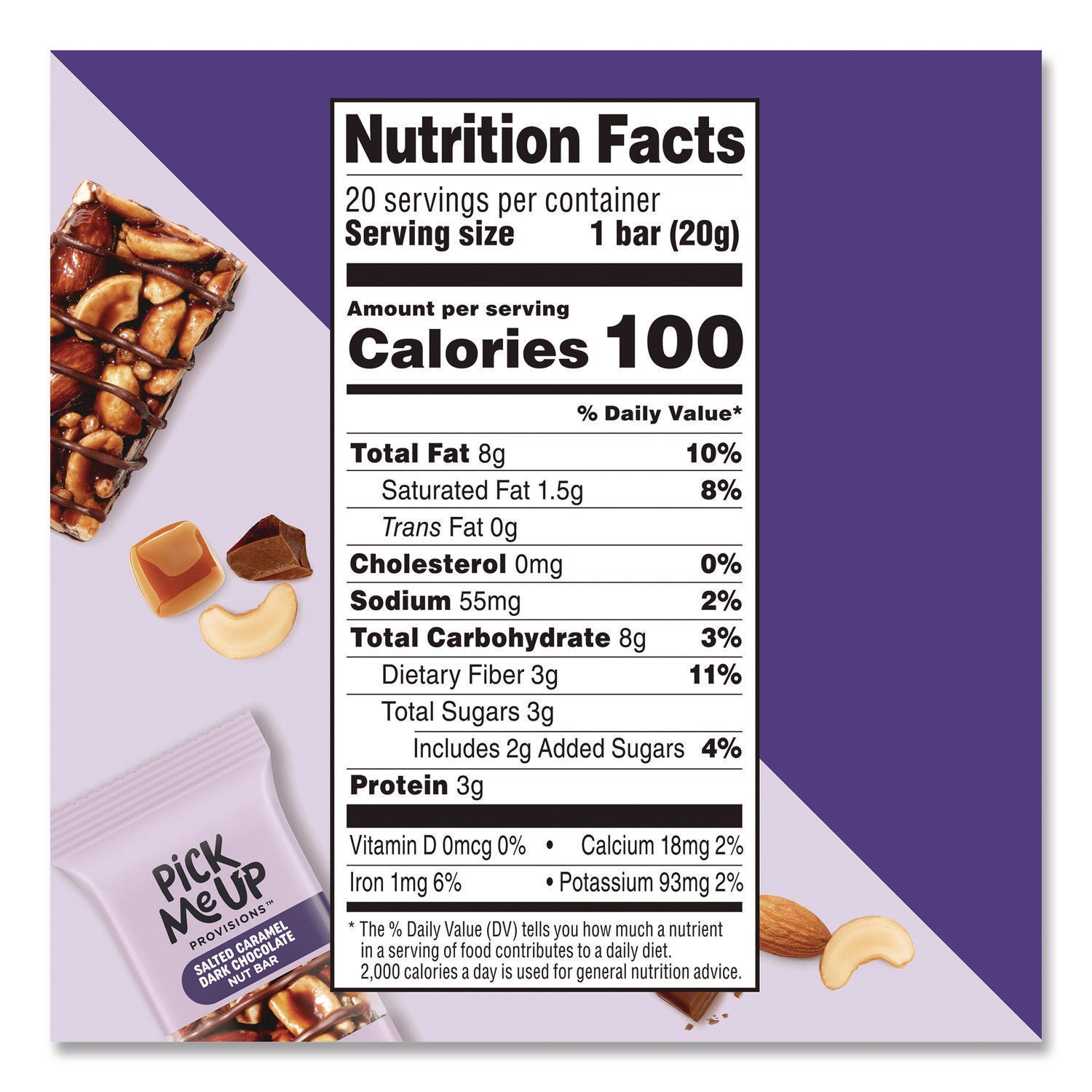 Pick Me Up Provisions™ Nut Bars, Salted Caramel Dark Chocolate, 0.7 oz Bar, 20/Box
