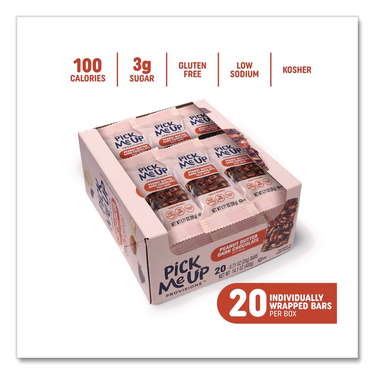 Pick Me Up Provisions™ Nut Bars, Peanut Butter Dark Chocolate, 0.7 oz Bar, 20/Box