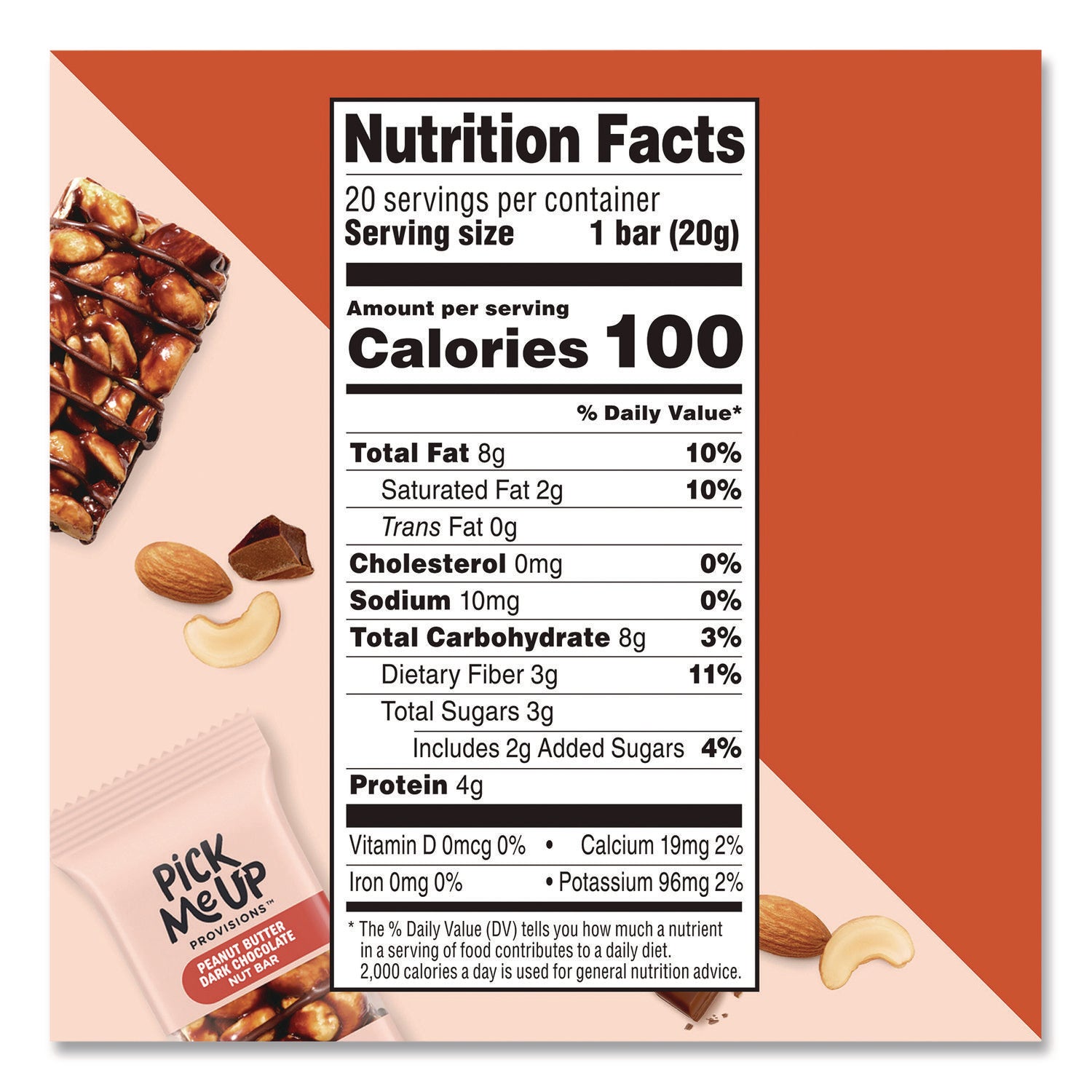 Pick Me Up Provisions™ Nut Bars, Peanut Butter Dark Chocolate, 0.7 oz Bar, 20/Box