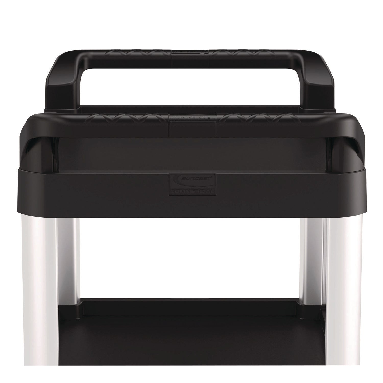 Suncast Commercial® Three-Shelf Service Cart, Metal/Plastic, 3 Shelves, 300 lb Capacity, 20" x 34" x 37.92", Black - Bloom Skins