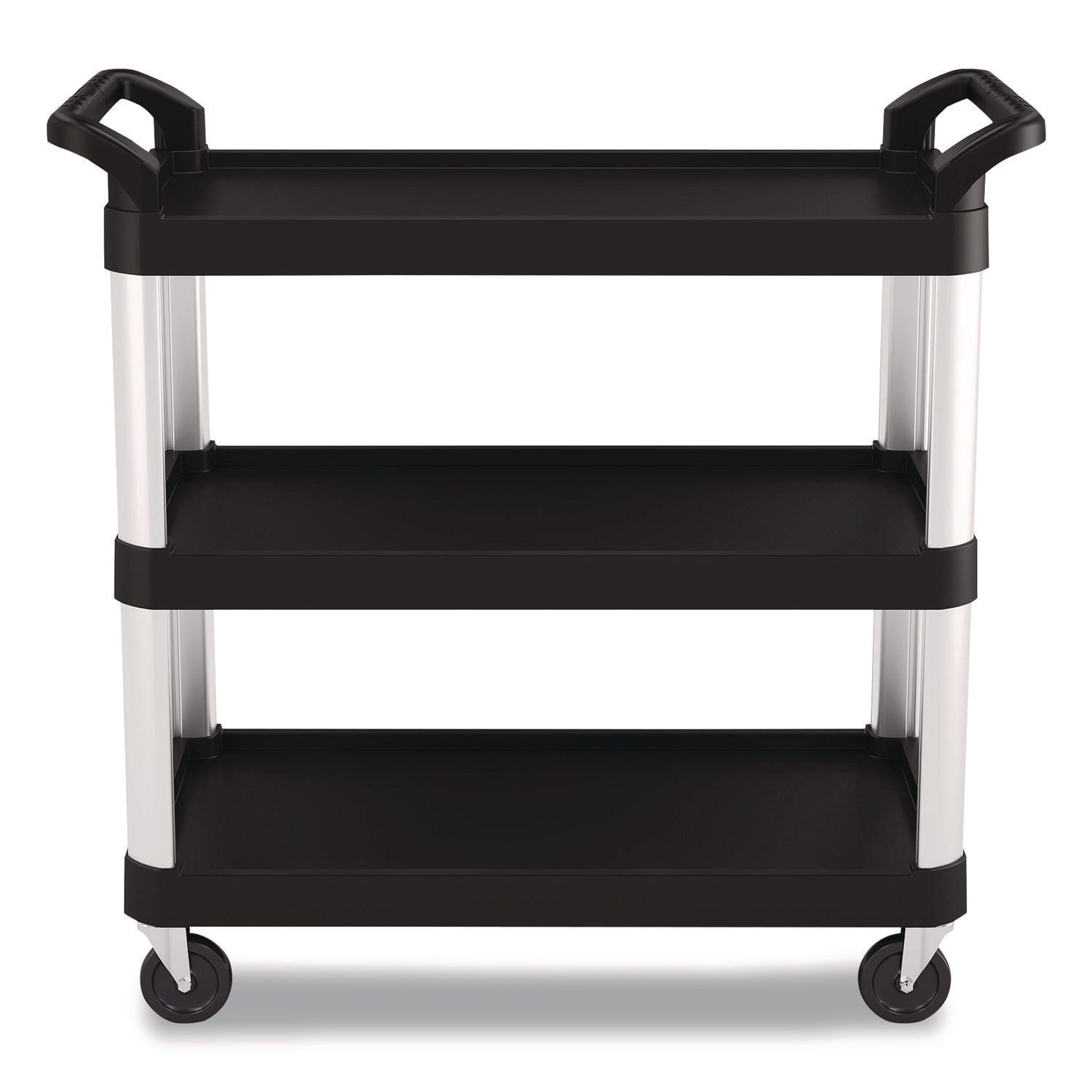Suncast Commercial® Three-Shelf Service Cart, Metal/Plastic, 3 Shelves, 300 lb Capacity, 20" x 39.85" x 38.17", Black - Bloom Skins