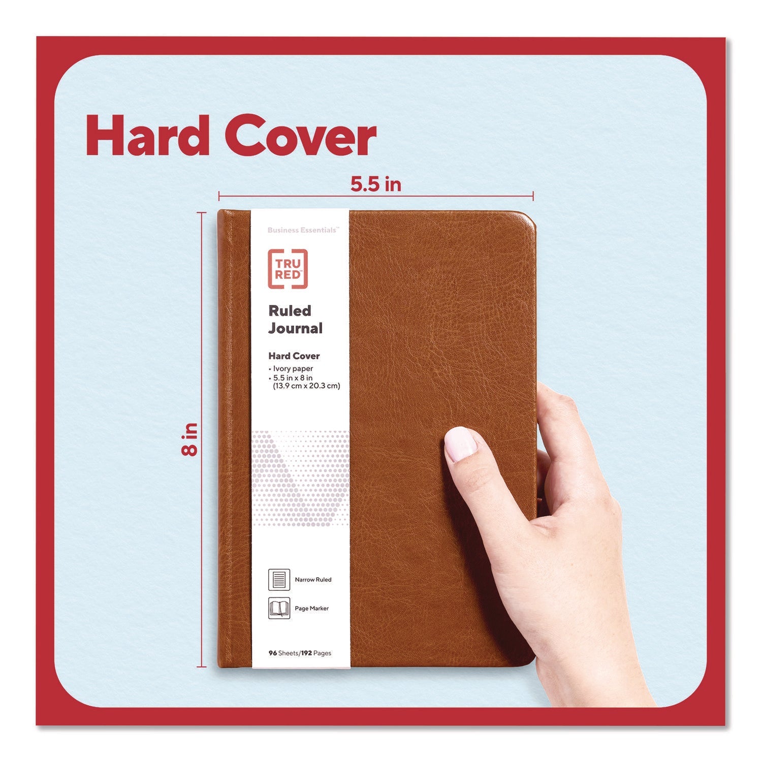 TRU RED™ Hardcover Business Journal, Elastic Closure, 1-Subject, Narrow Rule, Cognac Cover, (96) 8 x 5.5 Sheets