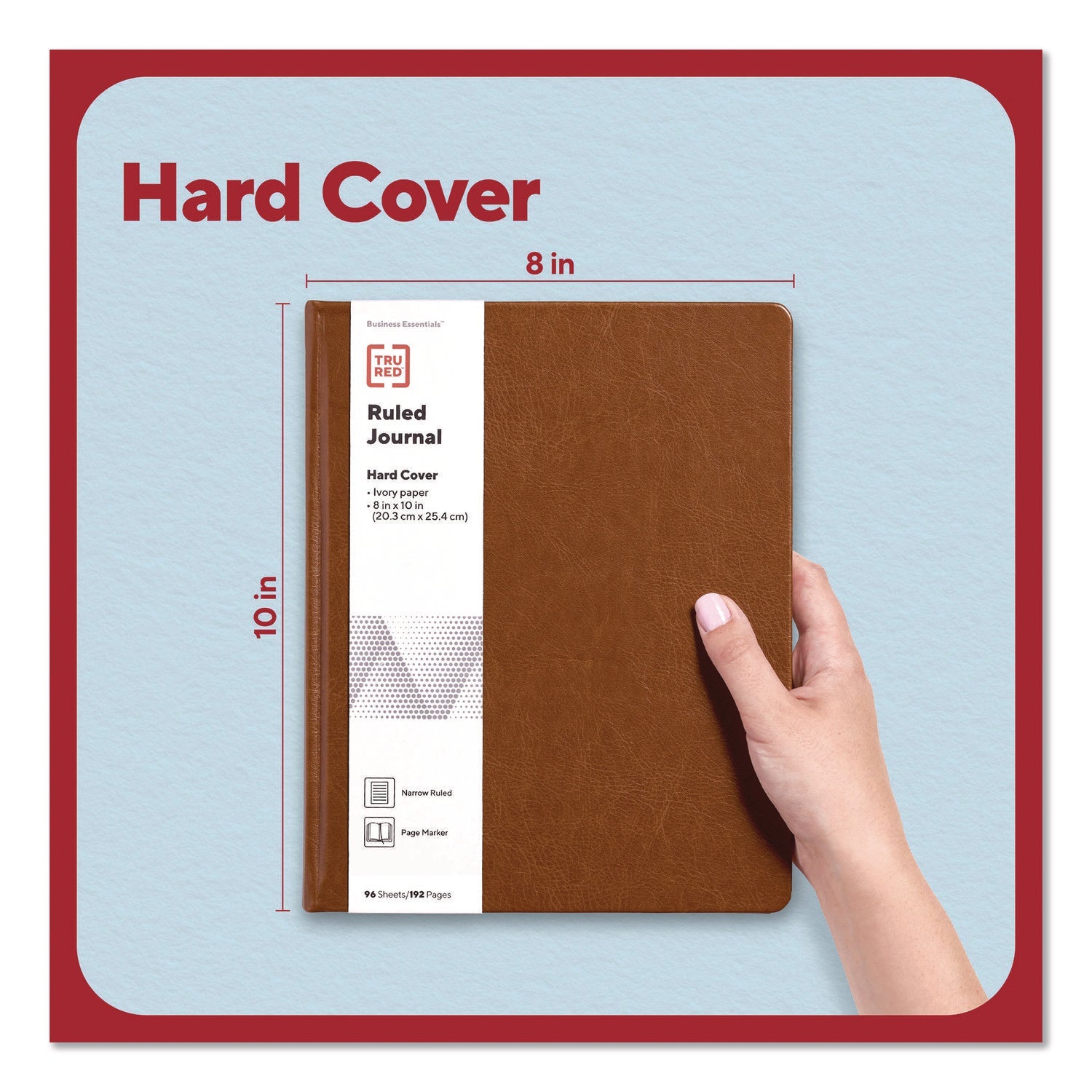 TRU RED™ Hardcover Business Journal, Elastic Closure, 1-Subject, Narrow Rule, Cognac Cover, (96) 10 x 8 Sheets