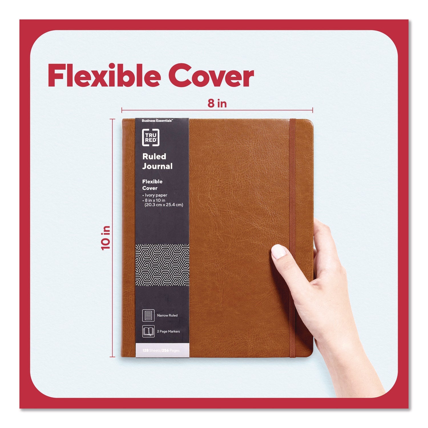 TRU RED™ Flexible-Cover Business Journal, Elastic Closure, 1-Subject, Narrow Rule, Cognac Cover, (128) 10 x 8 Sheets