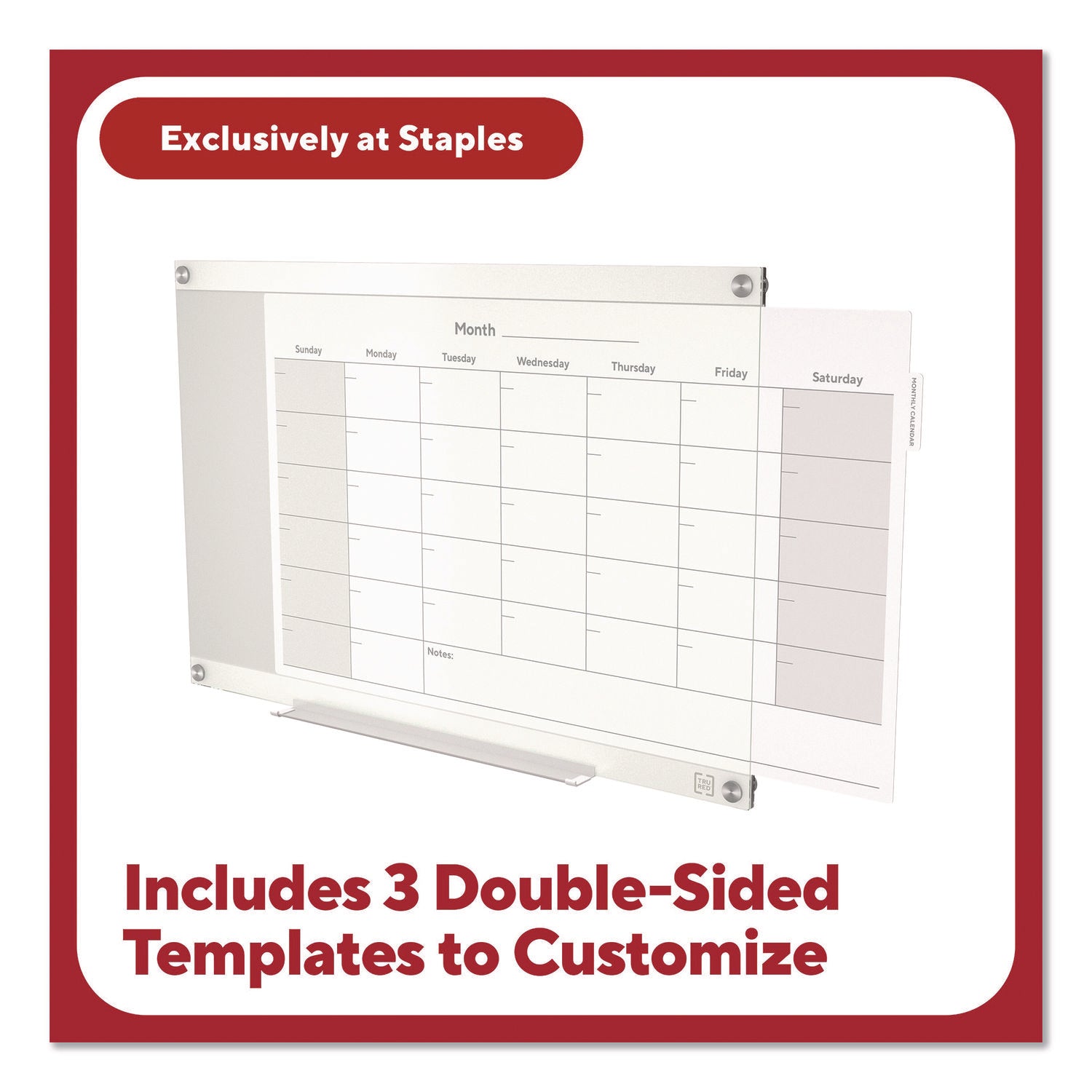 TRU RED™ Magnetic Glass Dry Erase Board with Templates, Six Views, 3 ft x 2 ft, White Surface - Bloom Skins