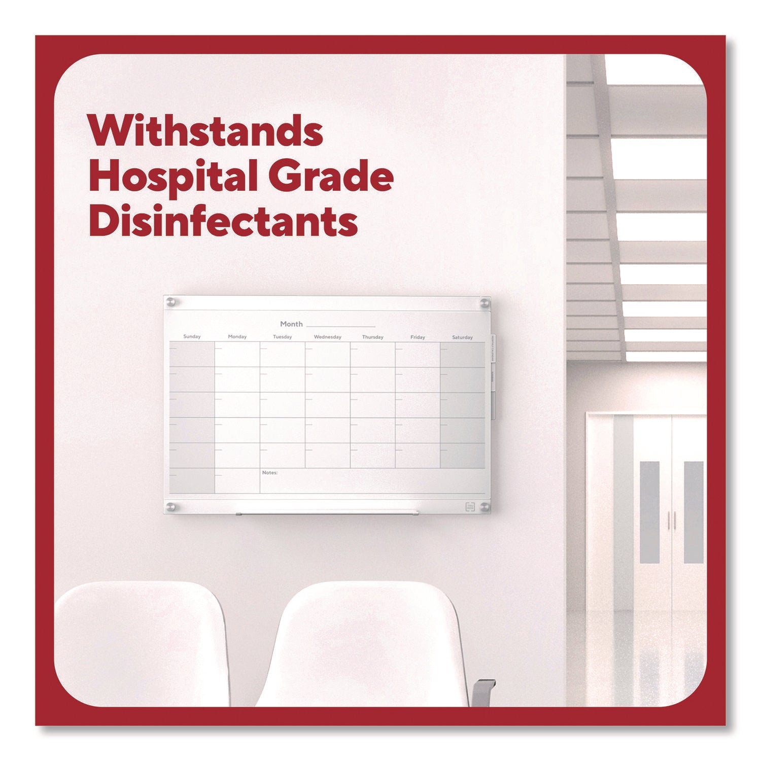 TRU RED™ Magnetic Glass Dry Erase Board with Templates, Six Views, 3 ft x 2 ft, White Surface - Bloom Skins