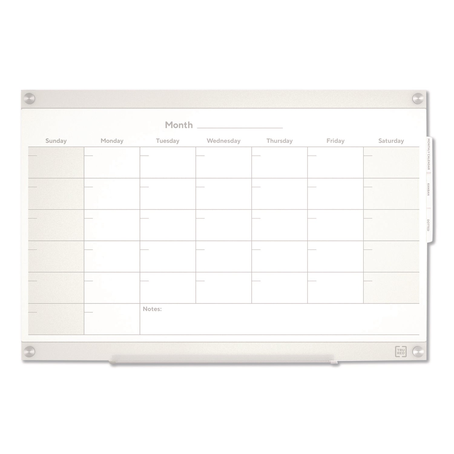 TRU RED™ Magnetic Glass Dry Erase Board with Templates, Six Views, 3 ft x 2 ft, White Surface - Bloom Skins