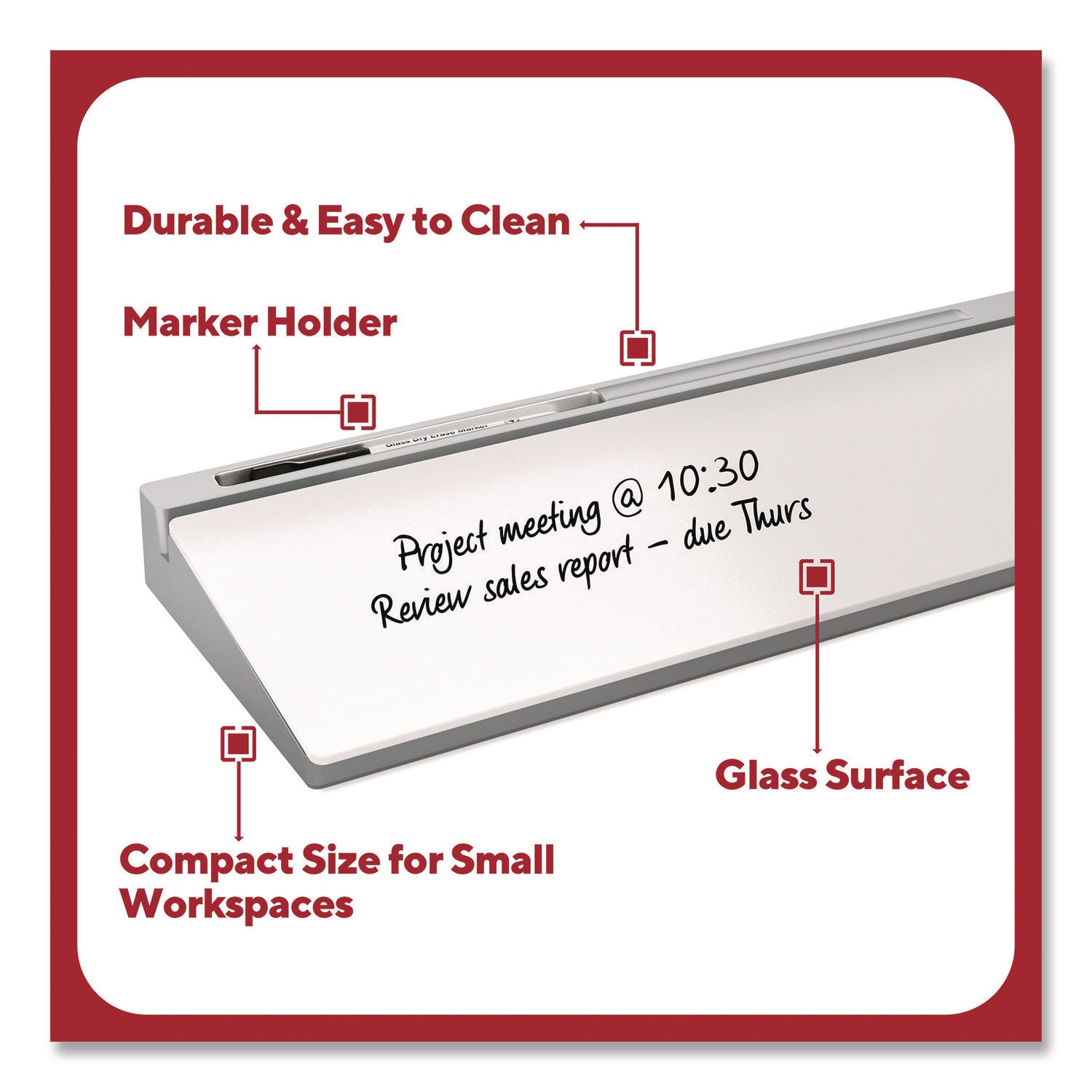 TRU RED™ Glass Desktop Dry Erase Board, 18.1" x 5.9", White Surface, Aluminum Frame - Bloom Skins