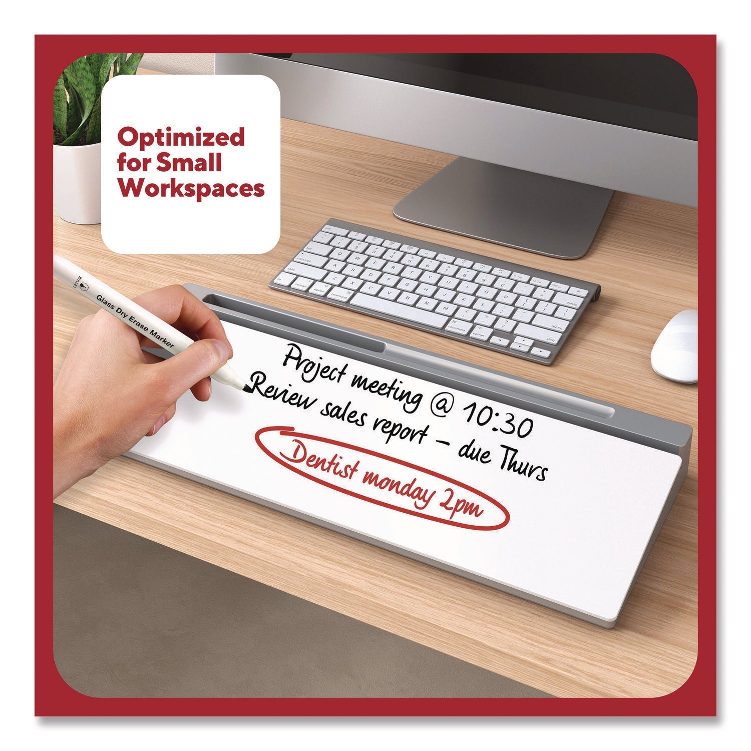 TRU RED™ Glass Desktop Dry Erase Board, 18.1" x 5.9", White Surface, Aluminum Frame - Bloom Skins
