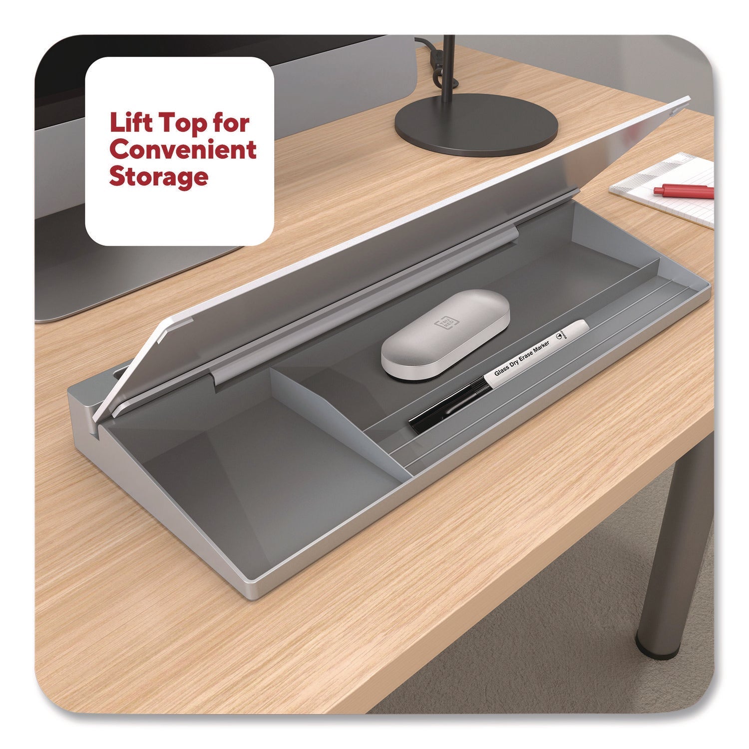 TRU RED™ Glass Desktop Dry Erase Board, 18.1" x 5.9", White Surface, Aluminum Frame - Bloom Skins