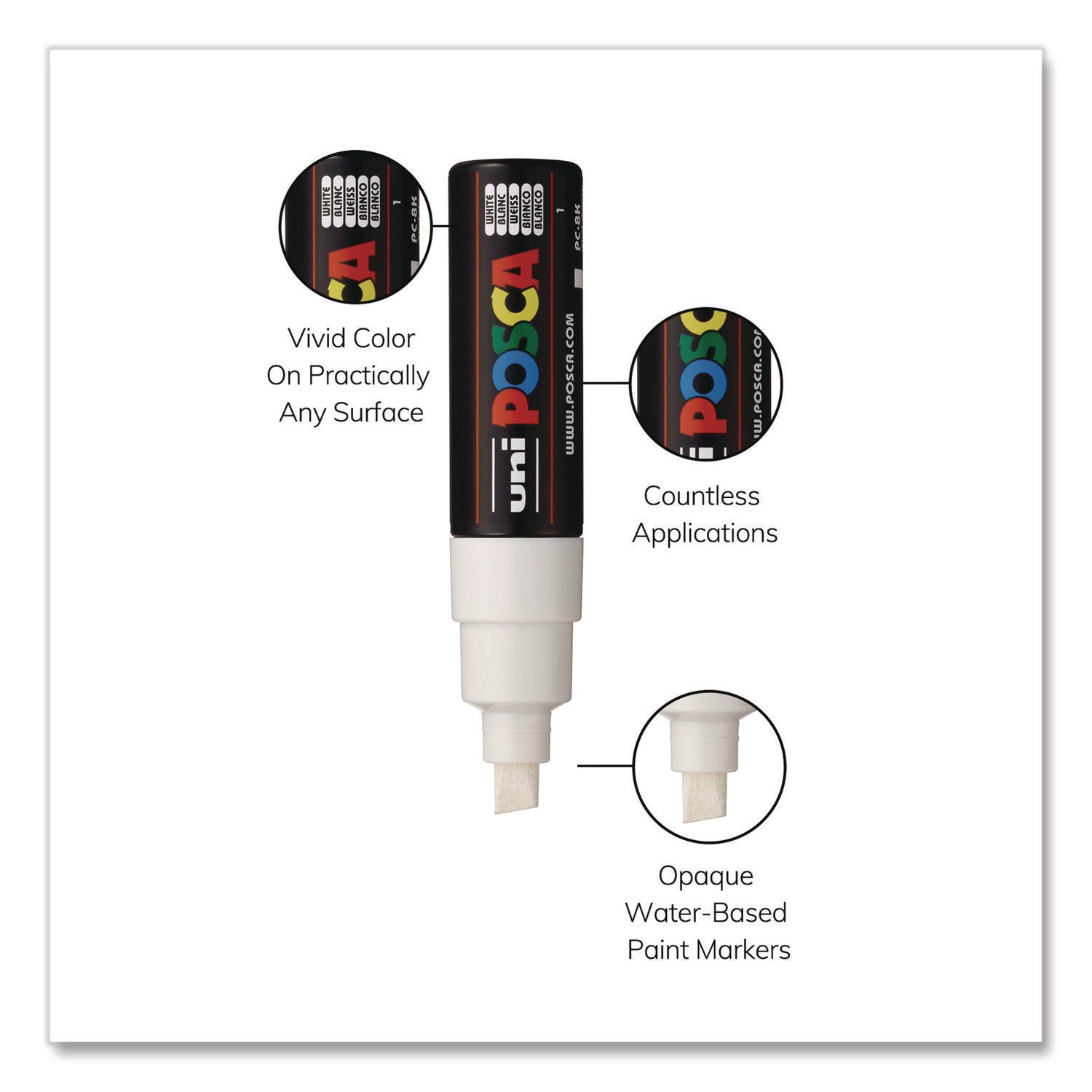 POSCA™ Water-Based Paint Markers, Broad Chisel Tip, White