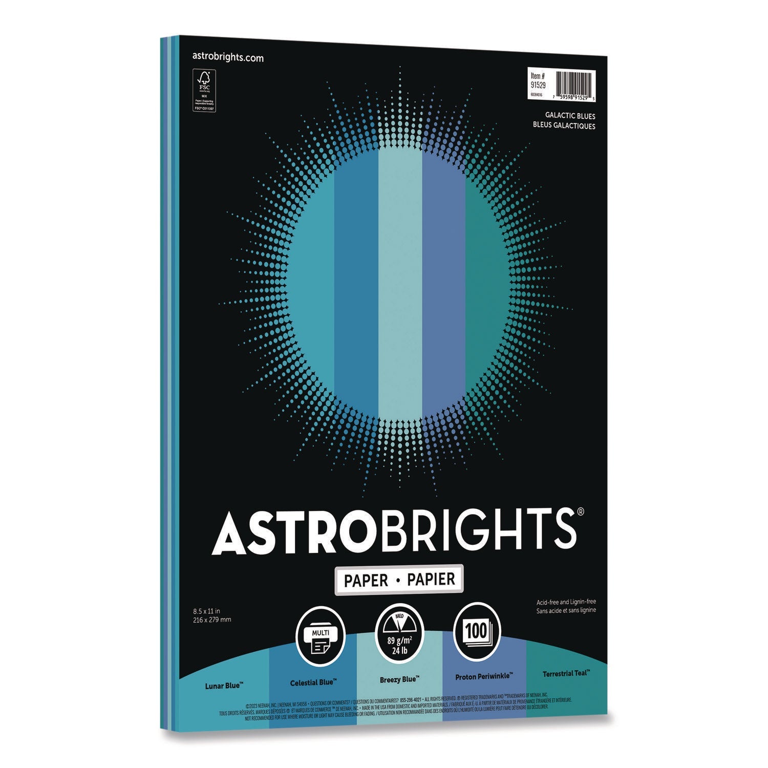 Astrobrights® Color Paper - "Galactic Blues" Assortment, 24 lb Bond Weight, 8.5 x 11, Assorted Blue Colors, 100/Pack - Bloom Skins