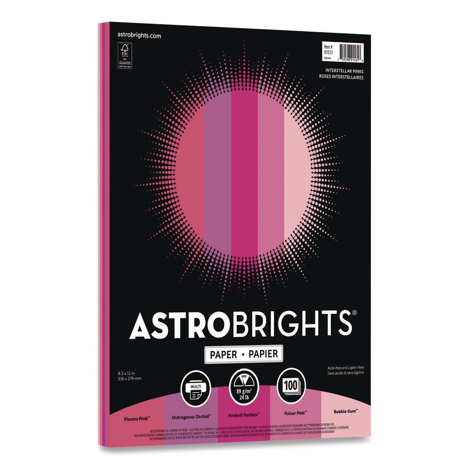 Astrobrights® Color Paper - "Interstellar Pinks" Assortment, 24 lb Bond Weight, 8.5 x 11, Assorted Pink Colors, 100/Pack - Bloom Skins