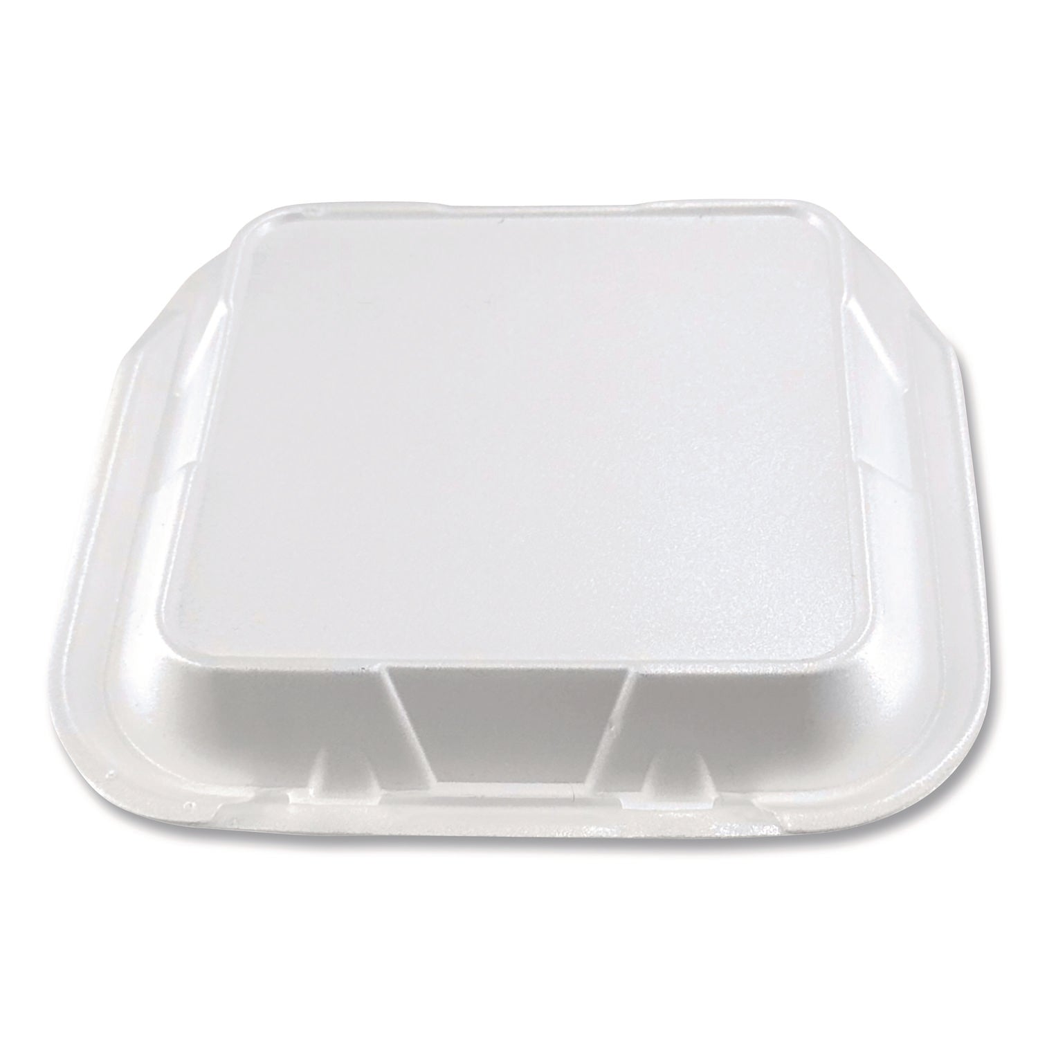 Plastifar Foam Hinged Lid Containers, 3-Compartment, 9 x 10 x 3, White, Foam, 200/Carton