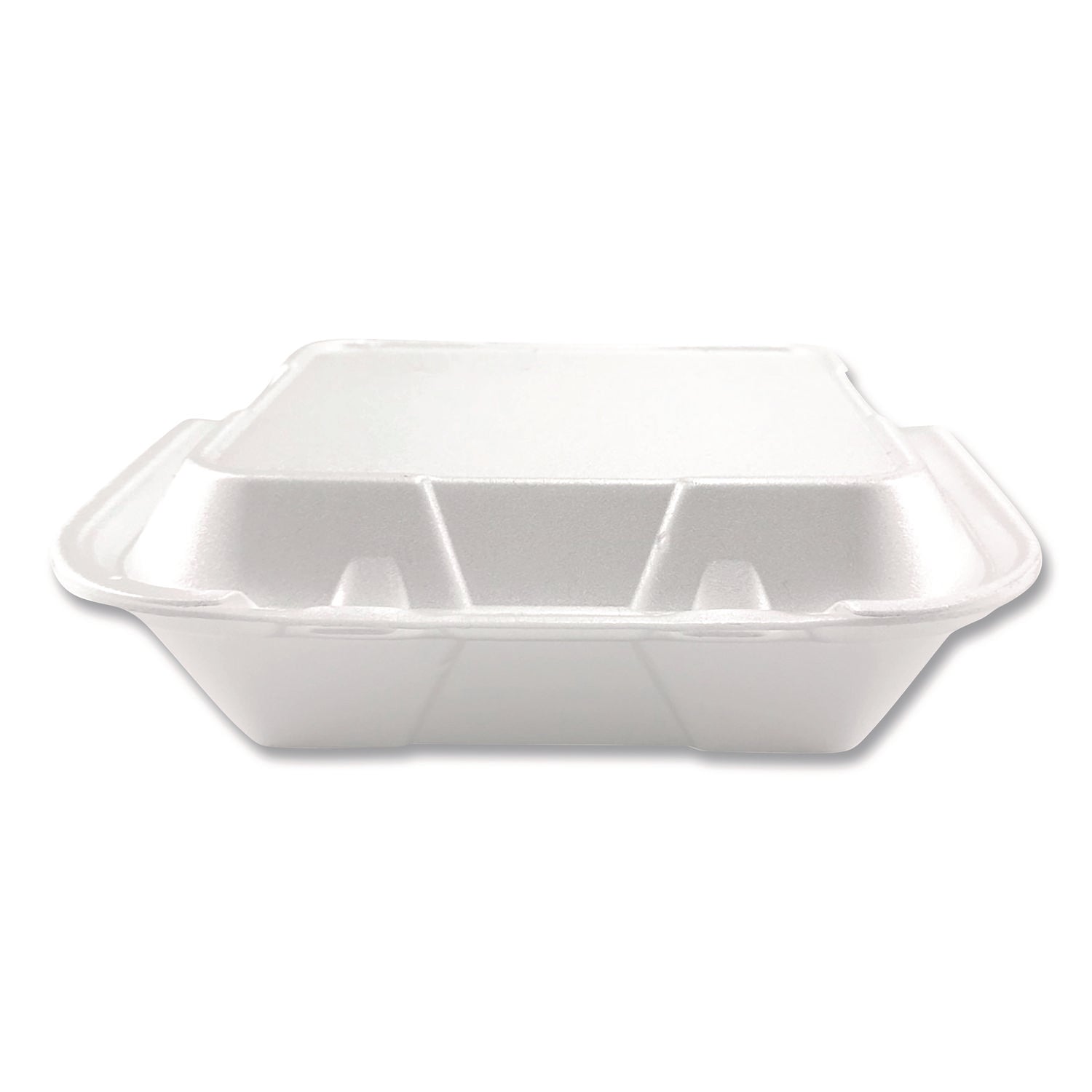 Plastifar Foam Hinged Lid Containers, 3-Compartment, 9 x 10 x 3, White, Foam, 200/Carton