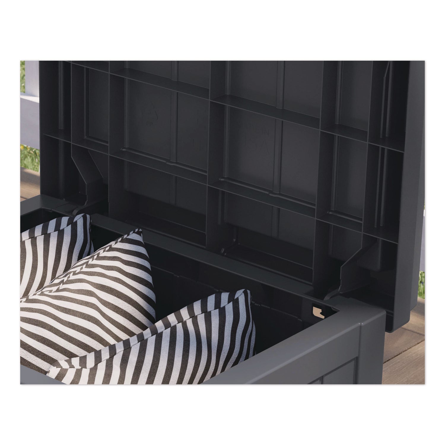 Suncast® Small Deck Box with Storage Seat, 2.94 cu ft, 22 x 17 x 20.5, Cyberspace - Bloom Skins