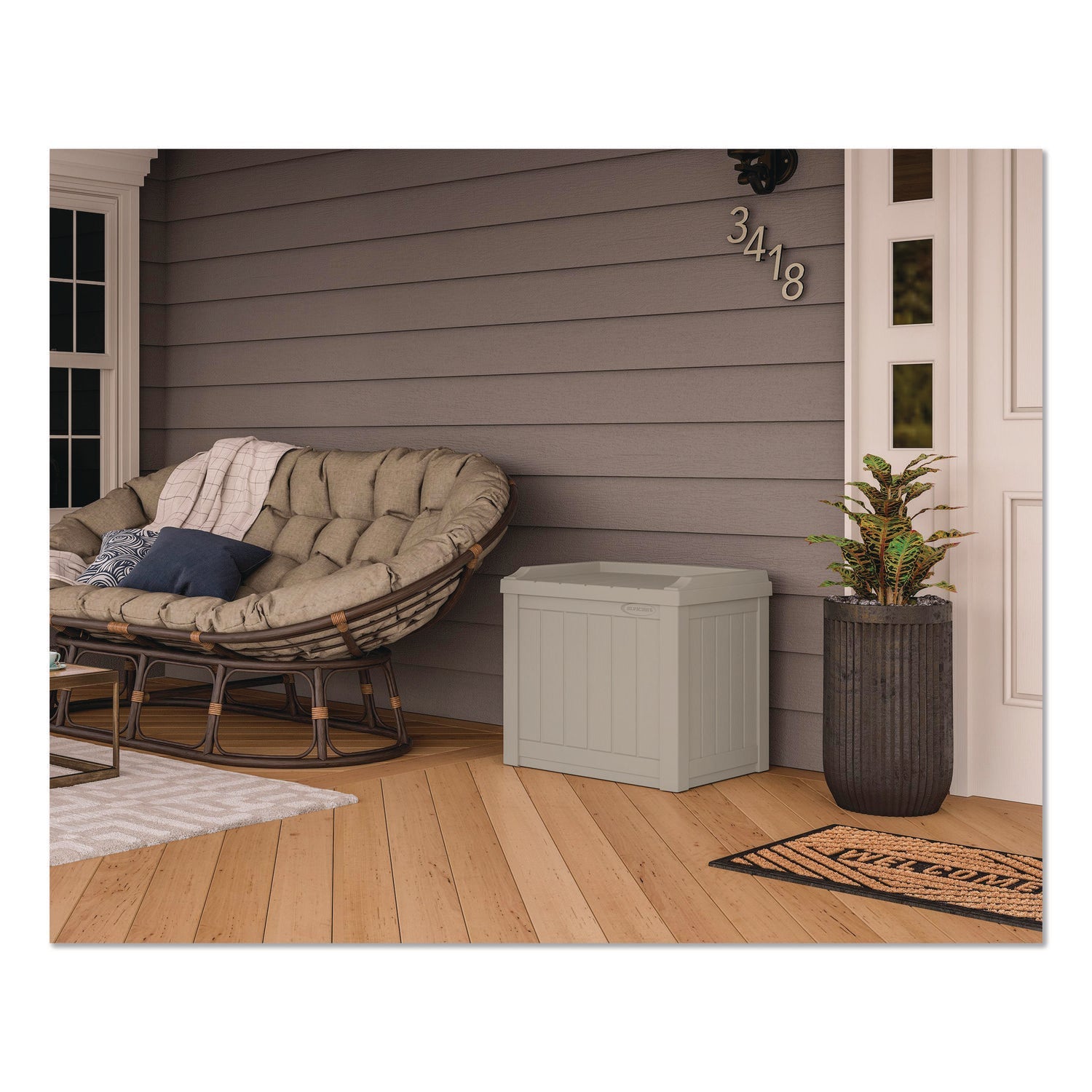 Suncast® Small Deck Box with Storage Seat, 2.94 cu ft, 22 x 17 x 20.5, Light Taupe