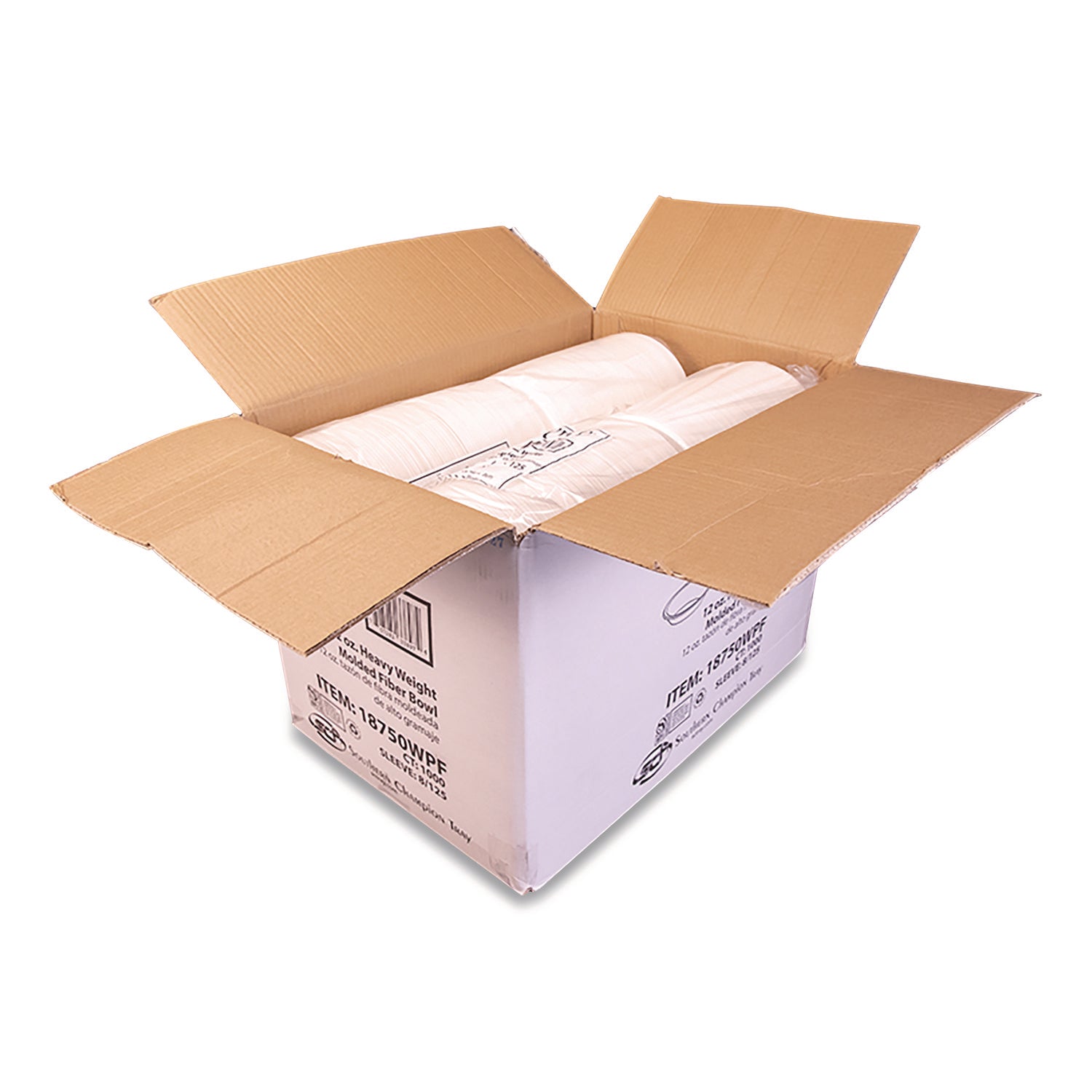 SCT® ChampWare Molded Fiber Tableware, Bowl, 12 oz, White, 125/Sleeve, 8 Sleeves/Carton