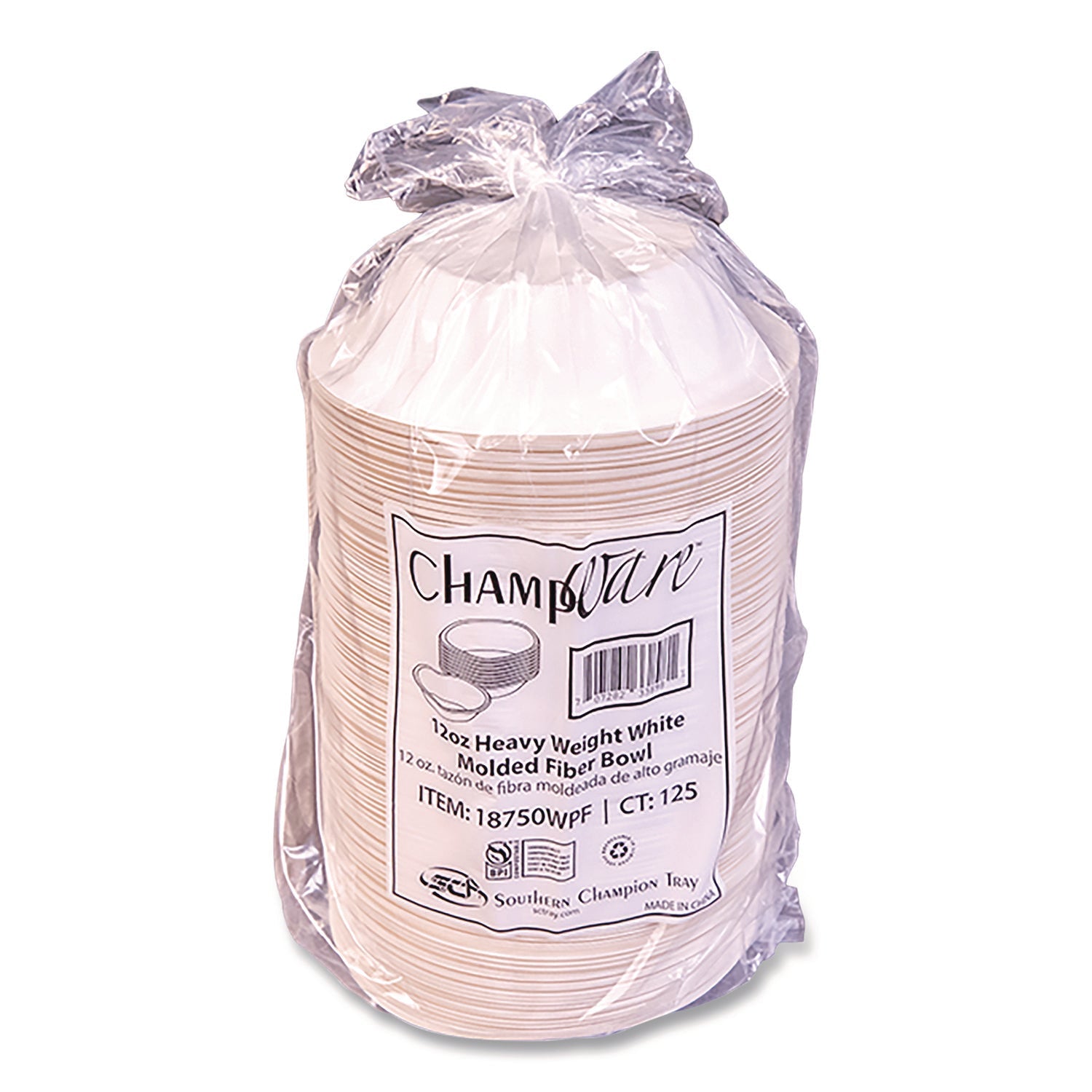 SCT® ChampWare Molded Fiber Tableware, Bowl, 12 oz, White, 125/Sleeve, 8 Sleeves/Carton