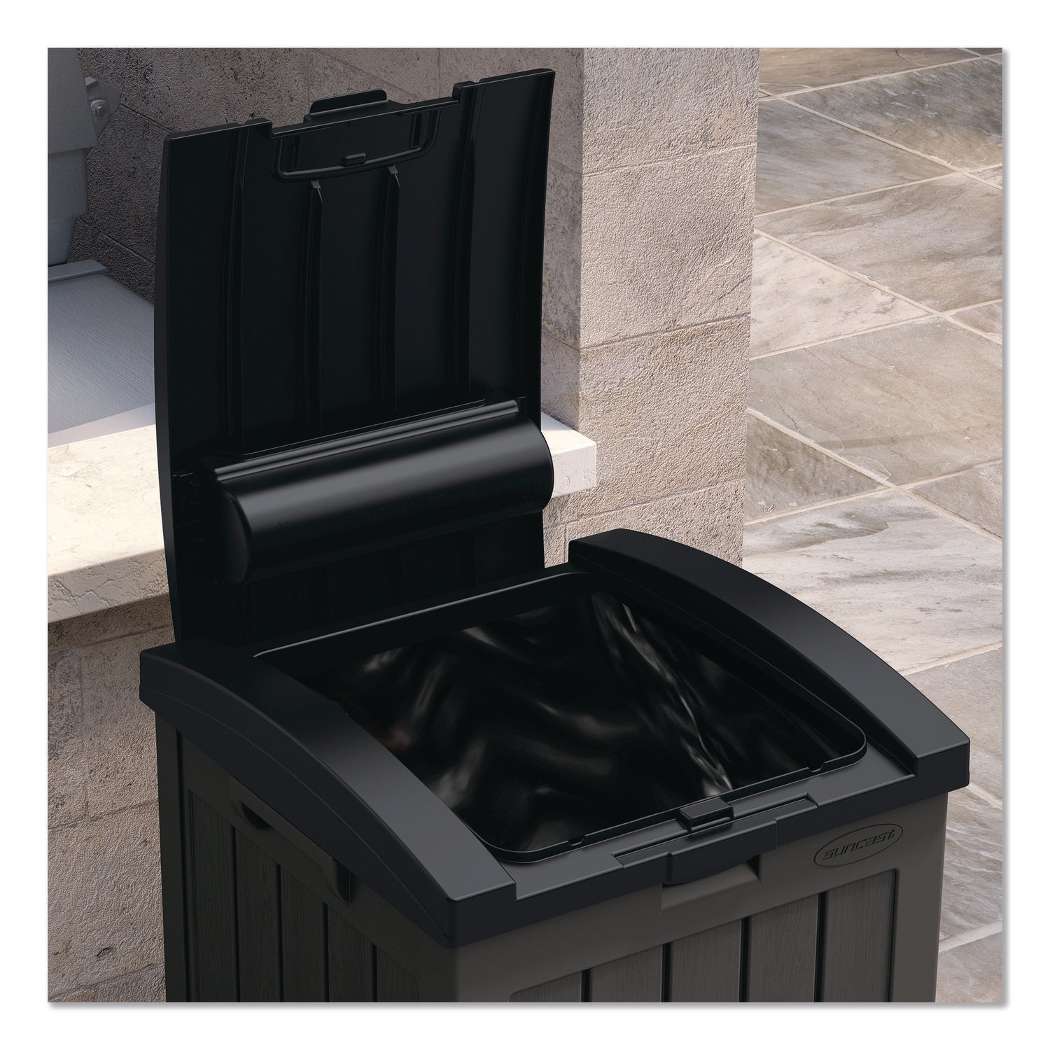 Suncast® 36 to 39 Gallon Trash Hideaway, Plastic/Resin, Peppercorn/Black