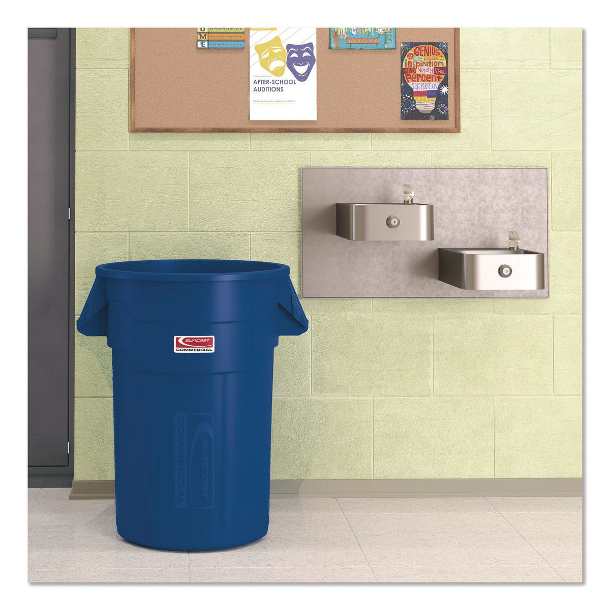 Suncast Commercial® Injection Molded Utility Trash Can, 44 gal, Plastic/Resin, Blue - Bloom Skins