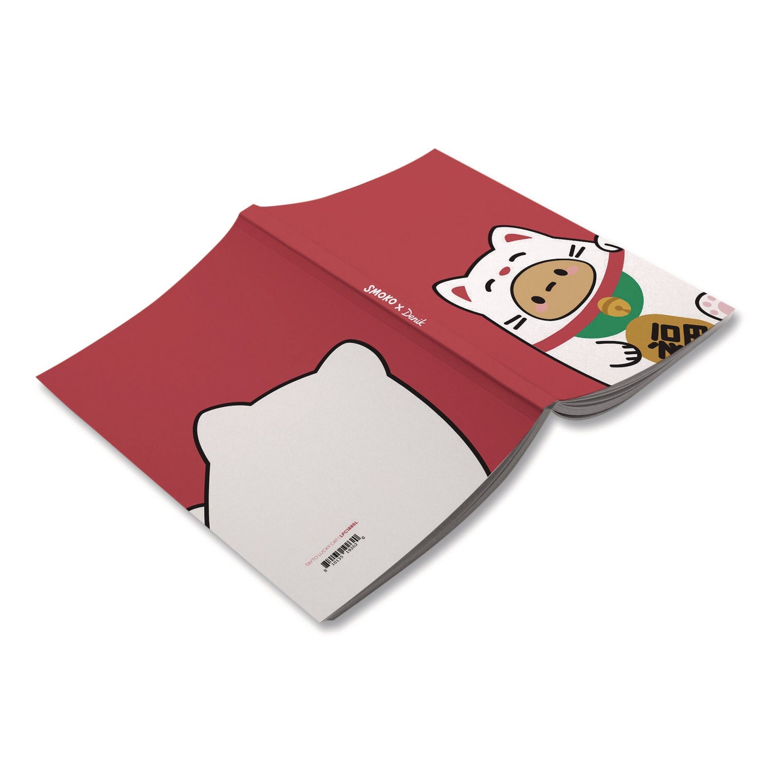 Denik Smoko Tayto Lucky Cat Layflat Notebook, 1 Subject, Medium/College Rule, Red/White/Brown Cover, (72) 8 x 5 Sheets