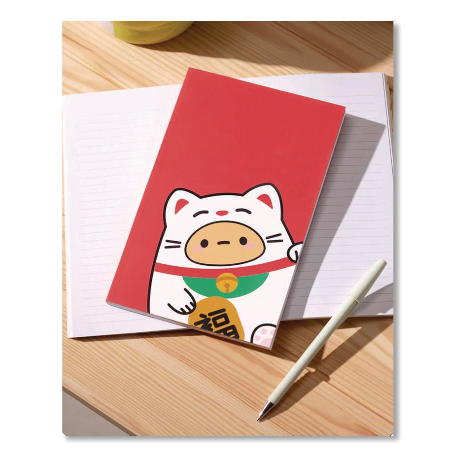 Denik Smoko Tayto Lucky Cat Layflat Notebook, 1 Subject, Medium/College Rule, Red/White/Brown Cover, (72) 8 x 5 Sheets